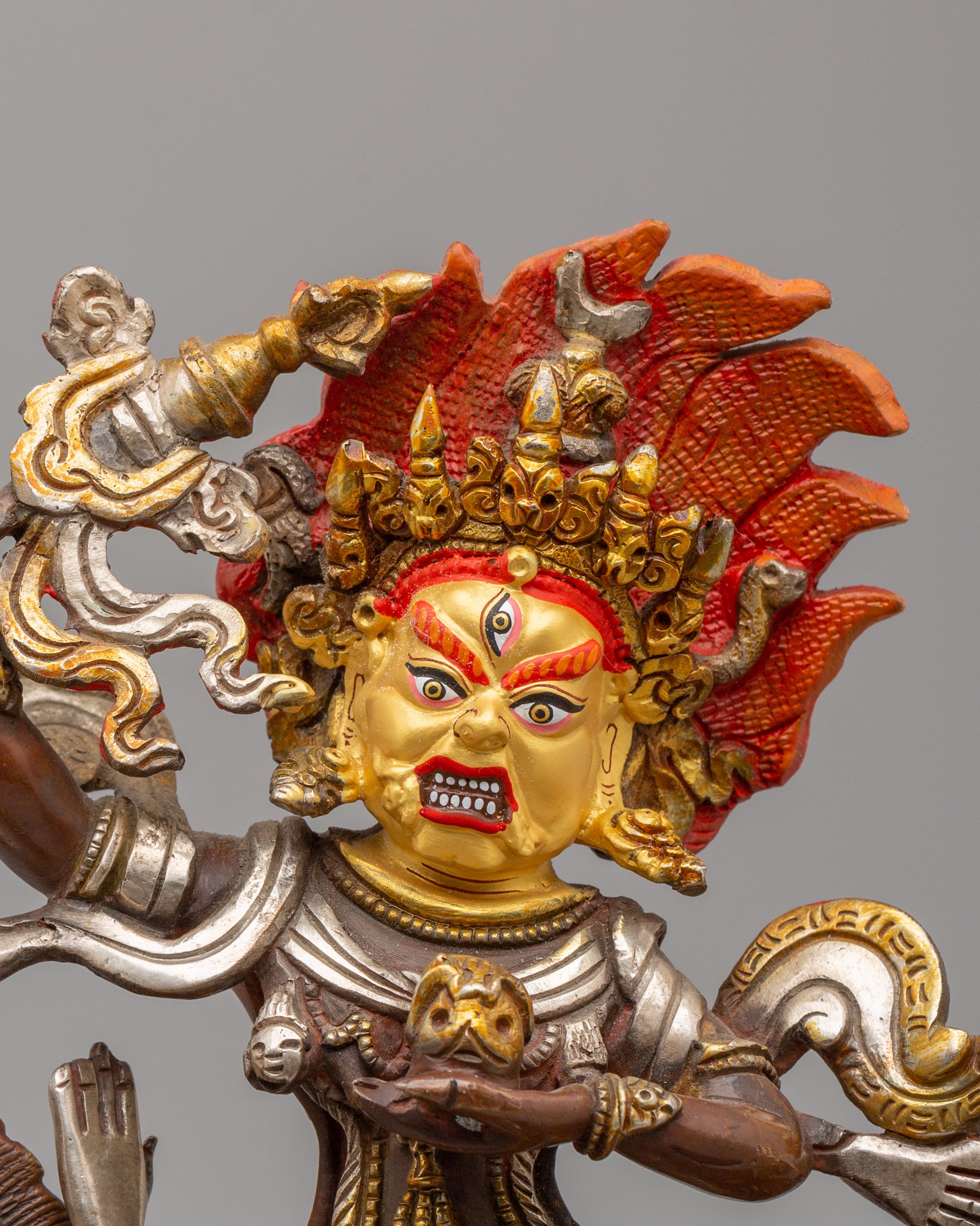 Palden Lhamo Wrathful Deity Statue | 24K Gold Plated Tibetan Protector Sculpture