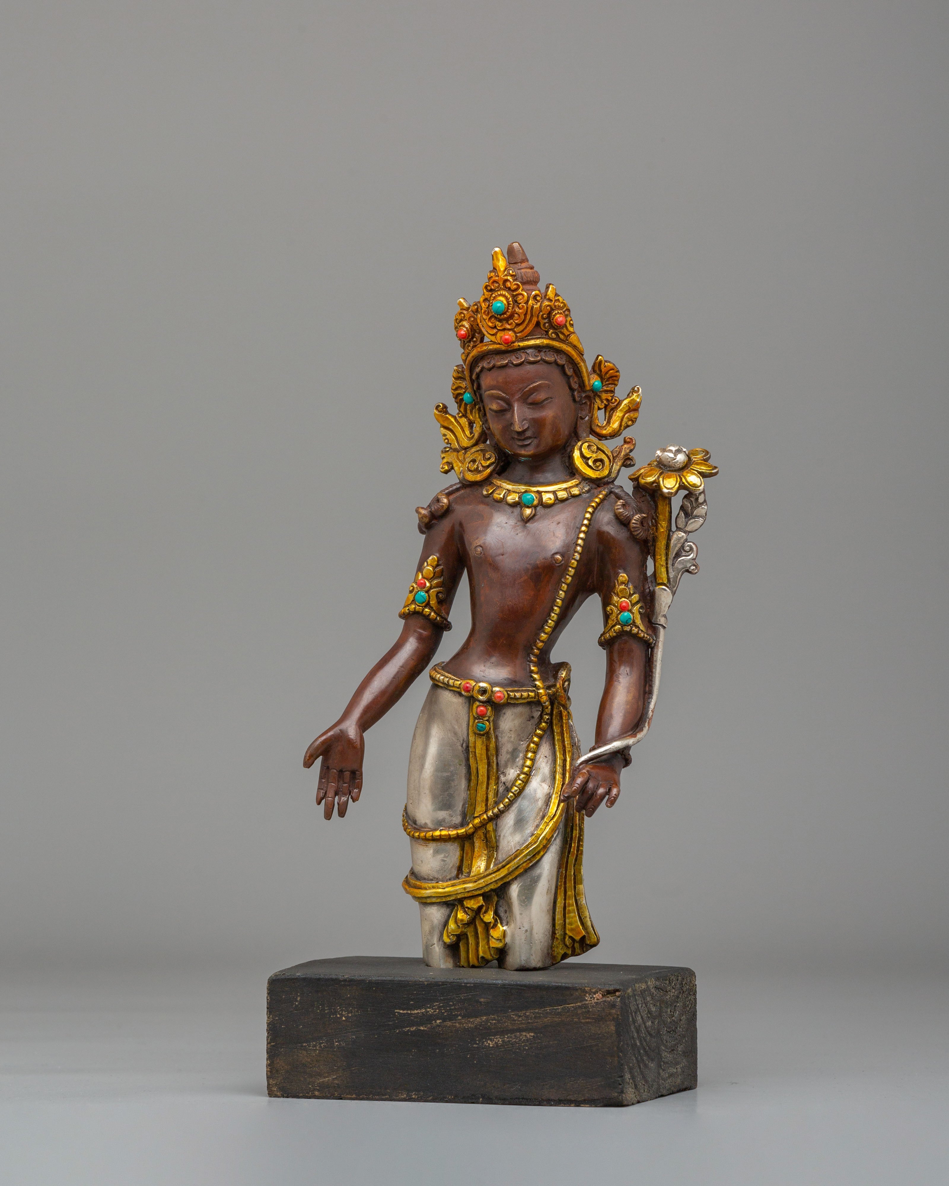 Buddhist Goddess Tara Statue | Oxidized Copper Body with Silver Gold Plating