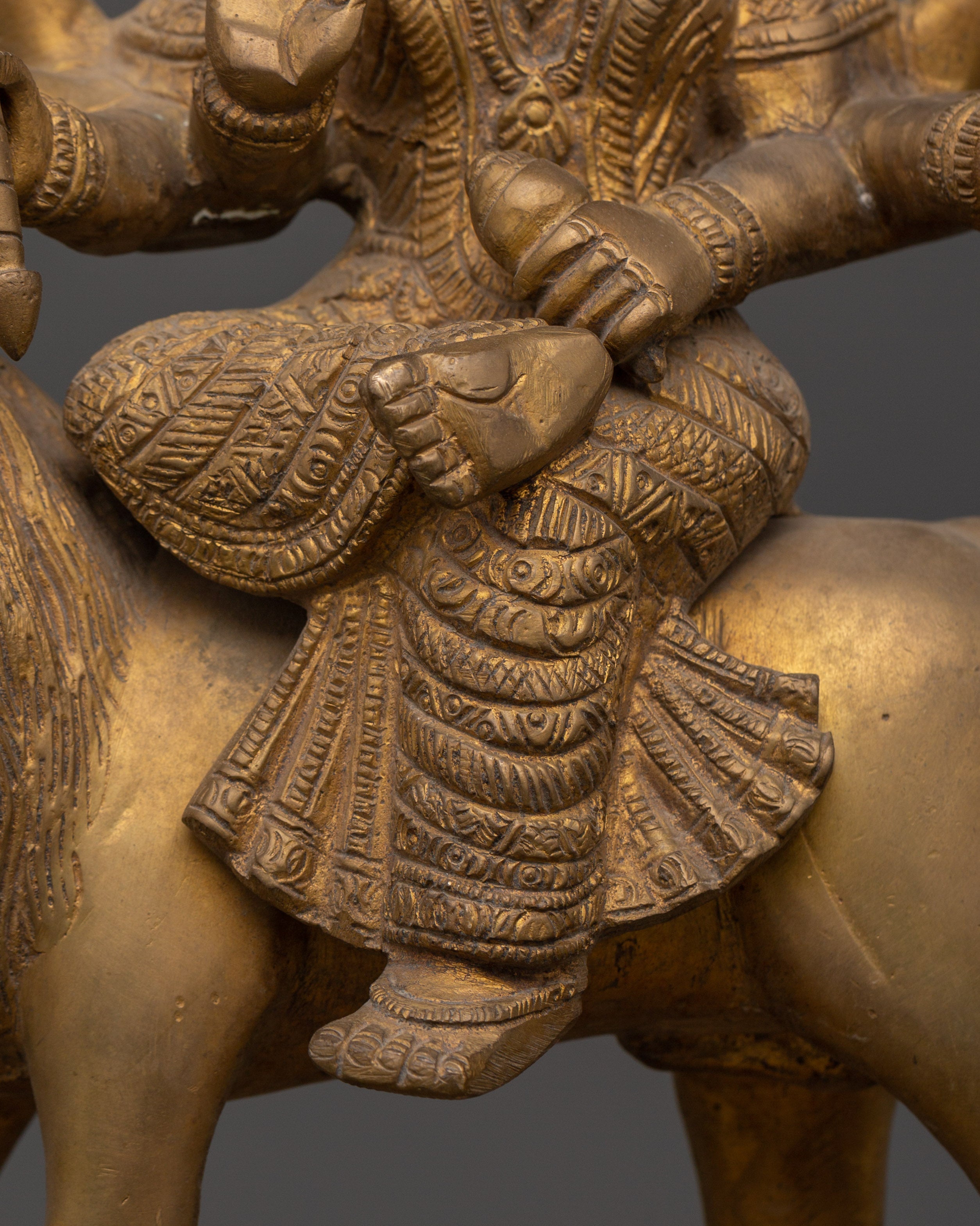 Mighty Goddess Durga Brass Statue | Hindu Deity on Lion