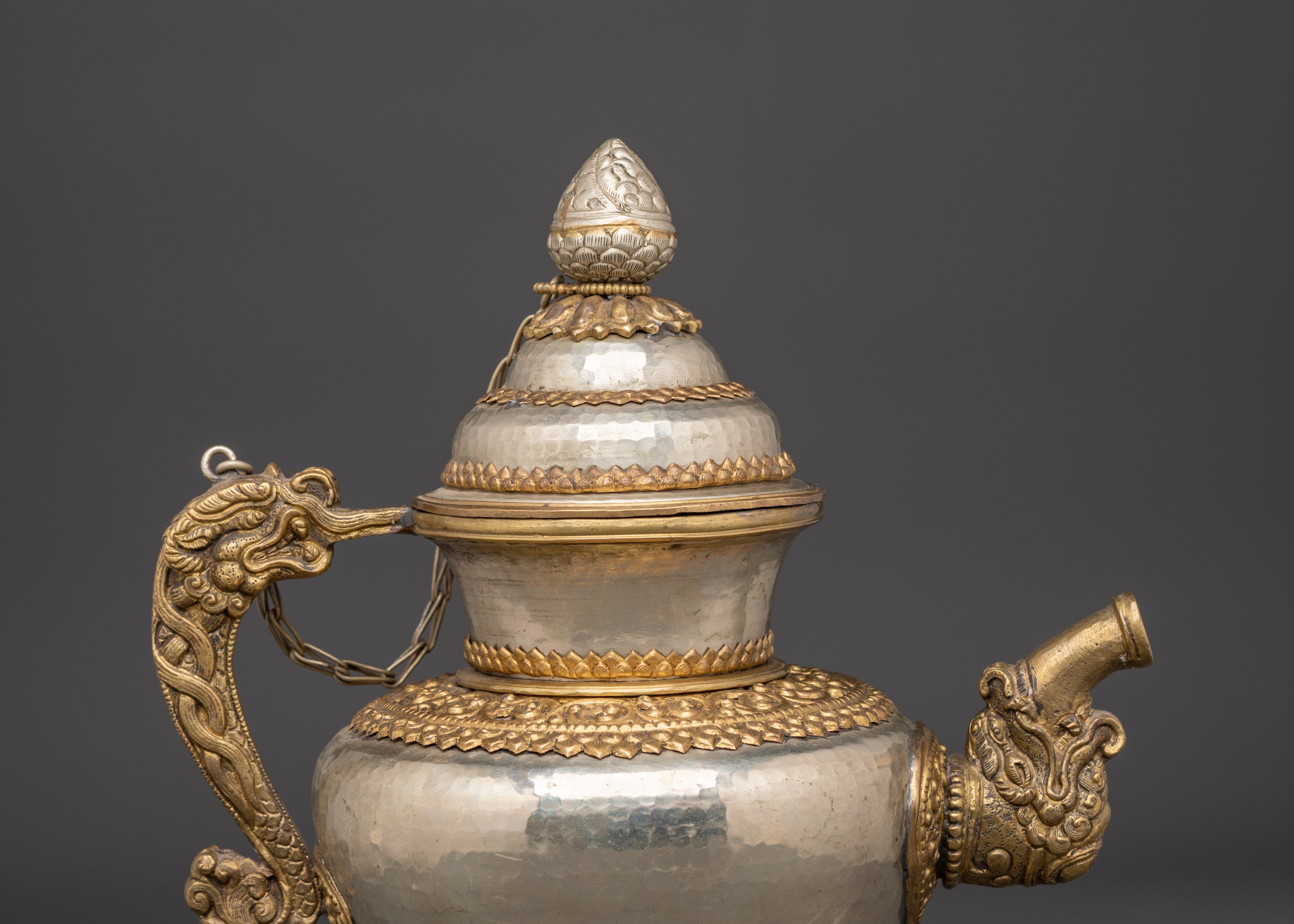 Brass Tea Pot with Motif Handle | Spiritual Decor & Ritual Offering Vessel