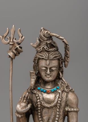 Shiva Silver Plated Copper Statue | Adi Yogi Shiva Ji Statue for Zen Decor
