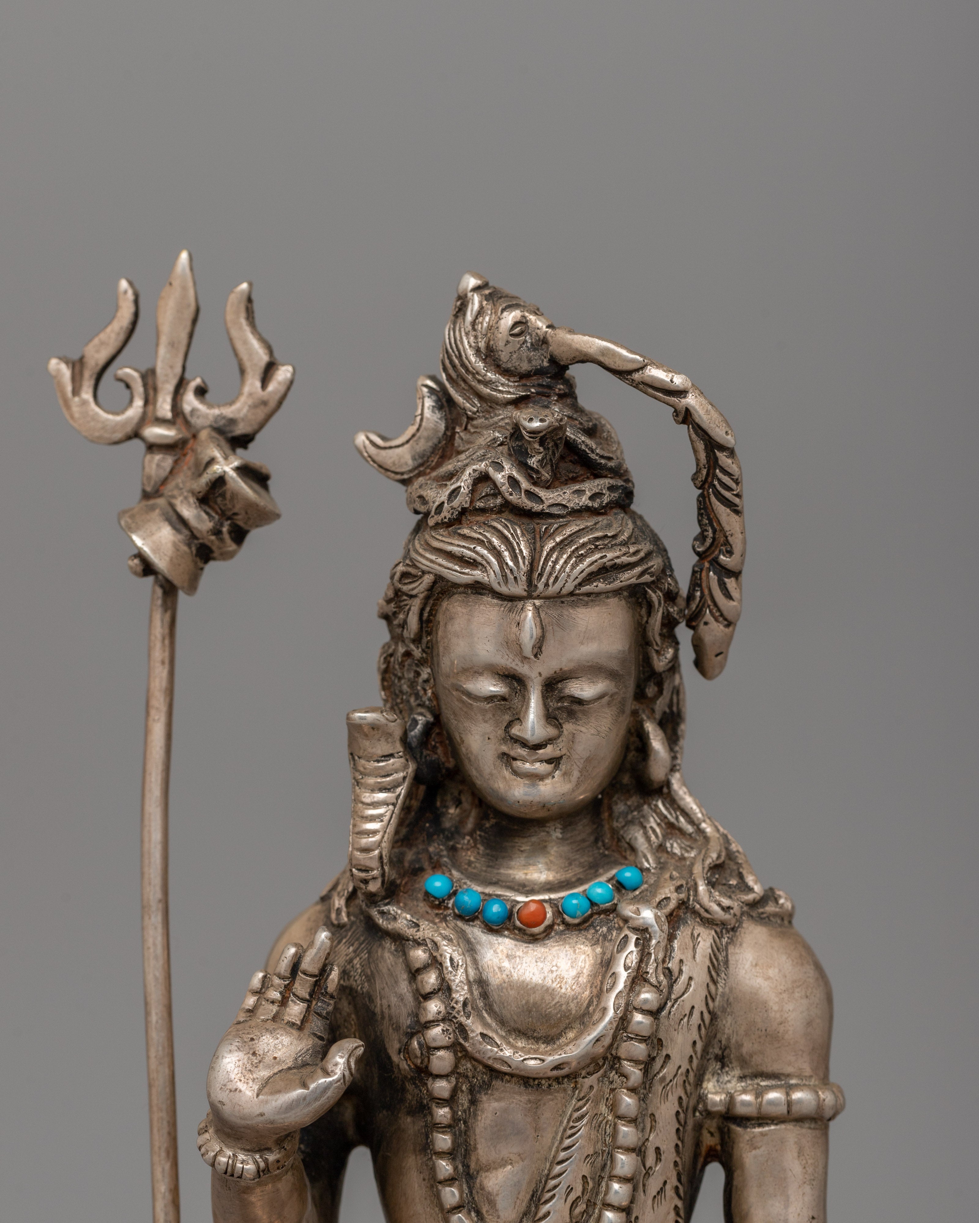 Shiva Silver Plated Copper Statue | Adi Yogi Shiva Ji Statue for Zen Decor