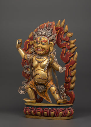 Handcrafted Vajrapani Statue | Copper Body with Gold Plating, Pure Silver & Acrylic Paint