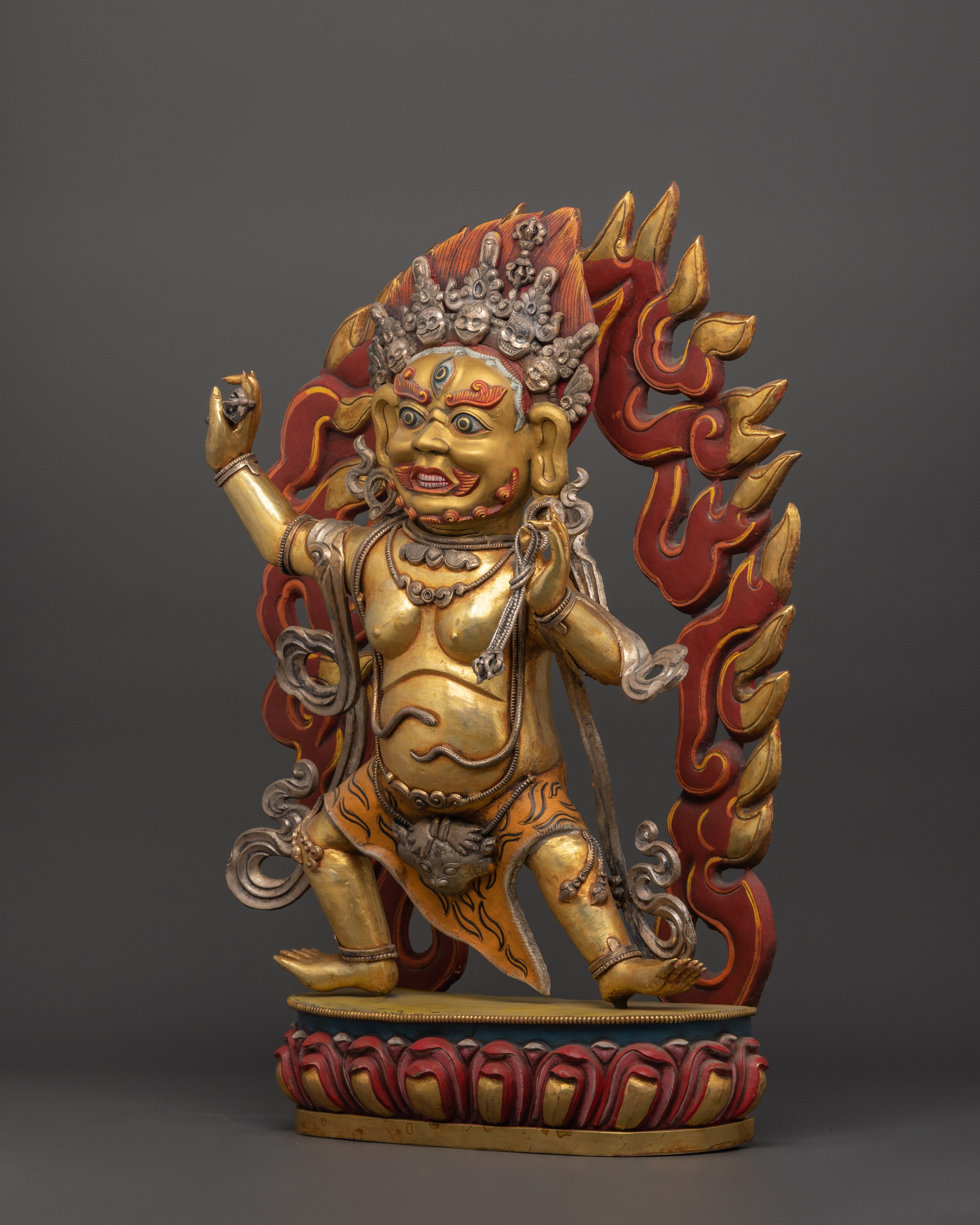 Handcrafted Vajrapani Statue | Copper Body with Gold Plating, Pure Silver & Acrylic Paint
