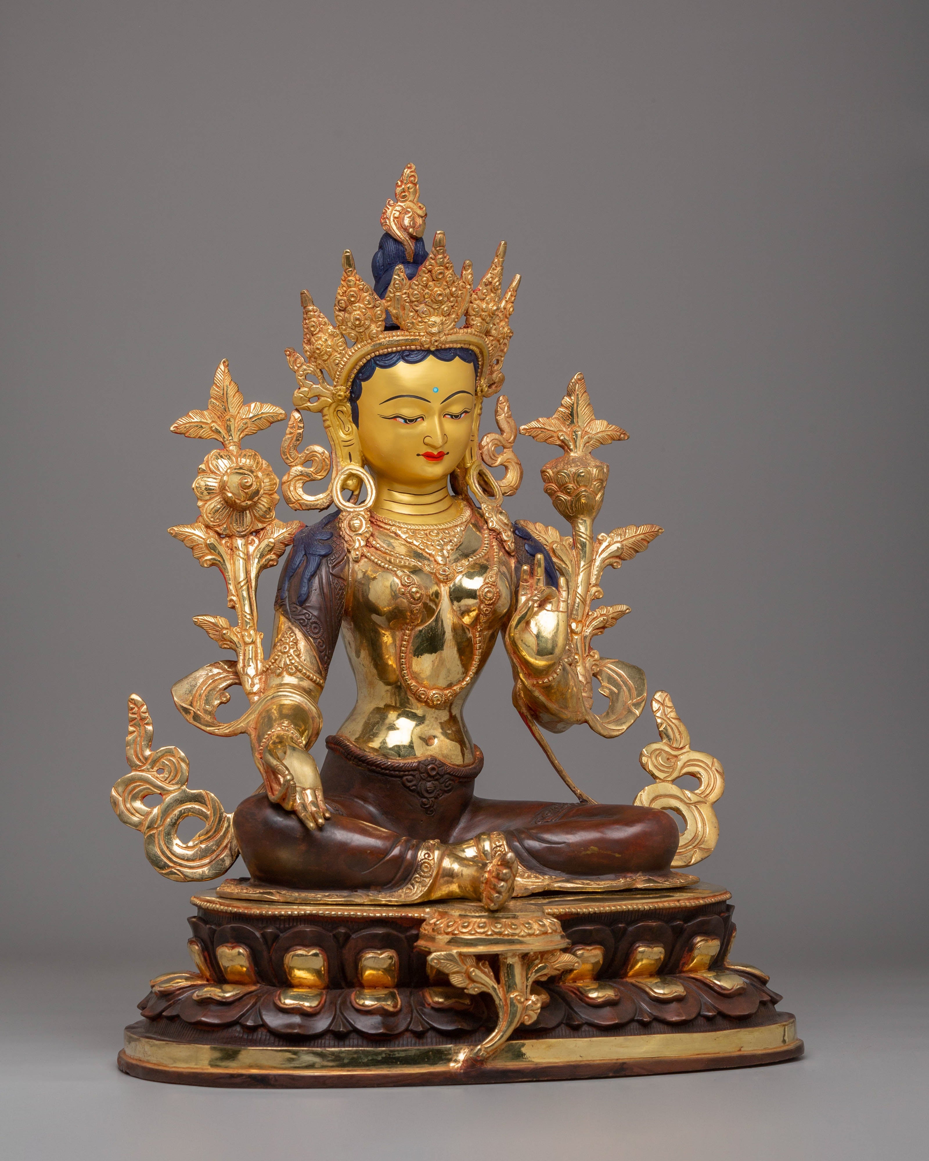 Handcrafted Copper Green Tara Statue | Spiritual Decor