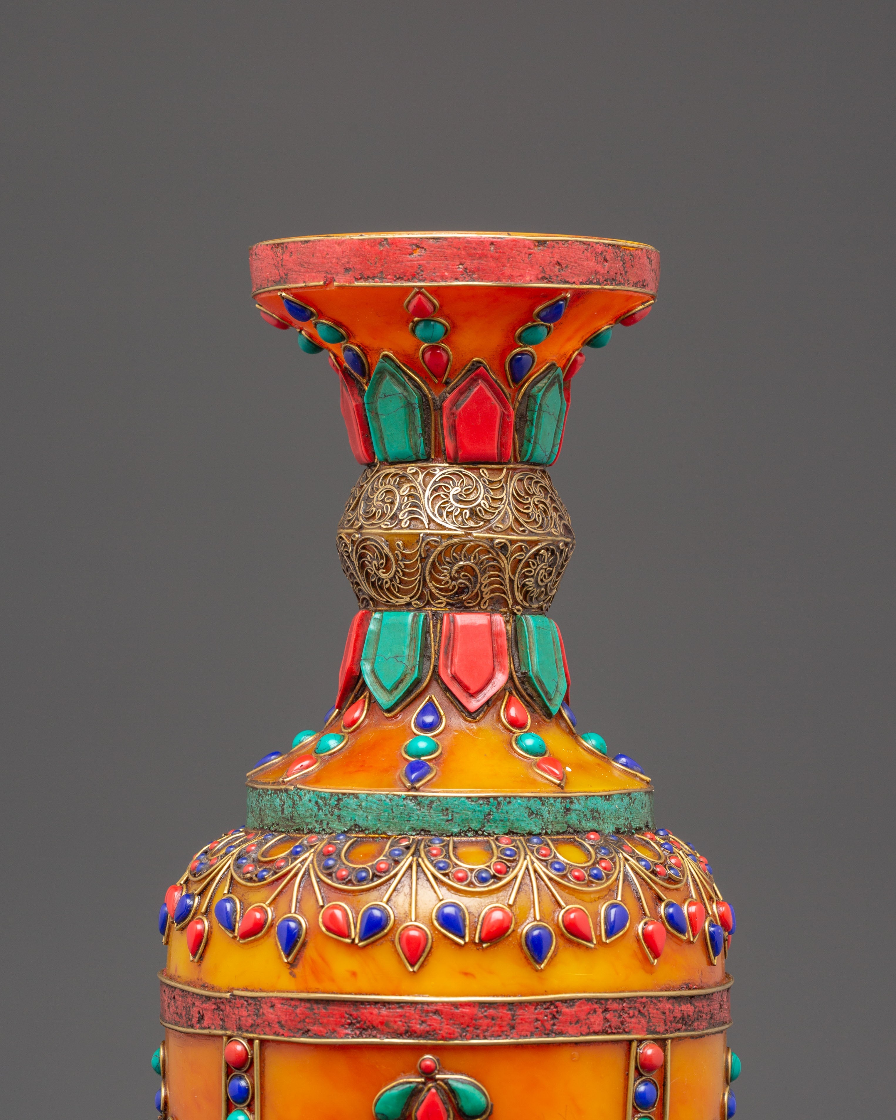 Amber Flower Vase Set | Coral and Turquoise Inlays