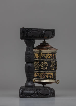 Tibetan Prayer Wheel with Intricate Mantra Design | Buddhist Spiritual Tool and Decor