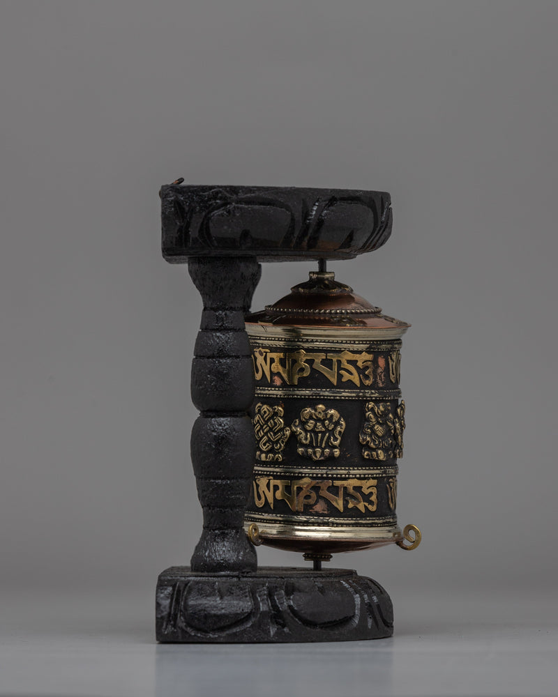 Tibetan Prayer Wheel with Intricate Mantra Design | Buddhist Spiritual Tool and Decor