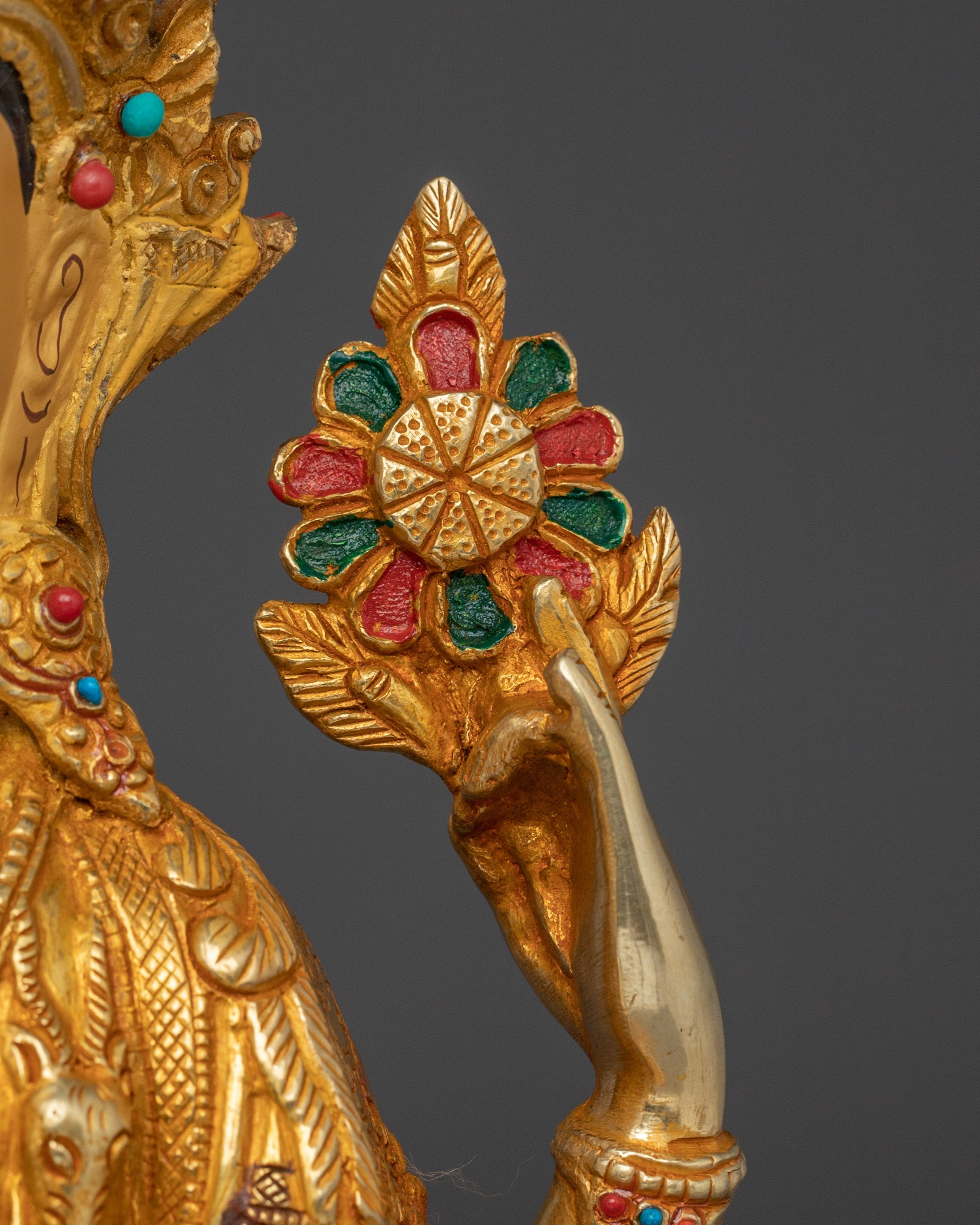 Handcrafted Chenrezig Copper Artwork with Gemstones Statue | Meditation & Spiritual Decor