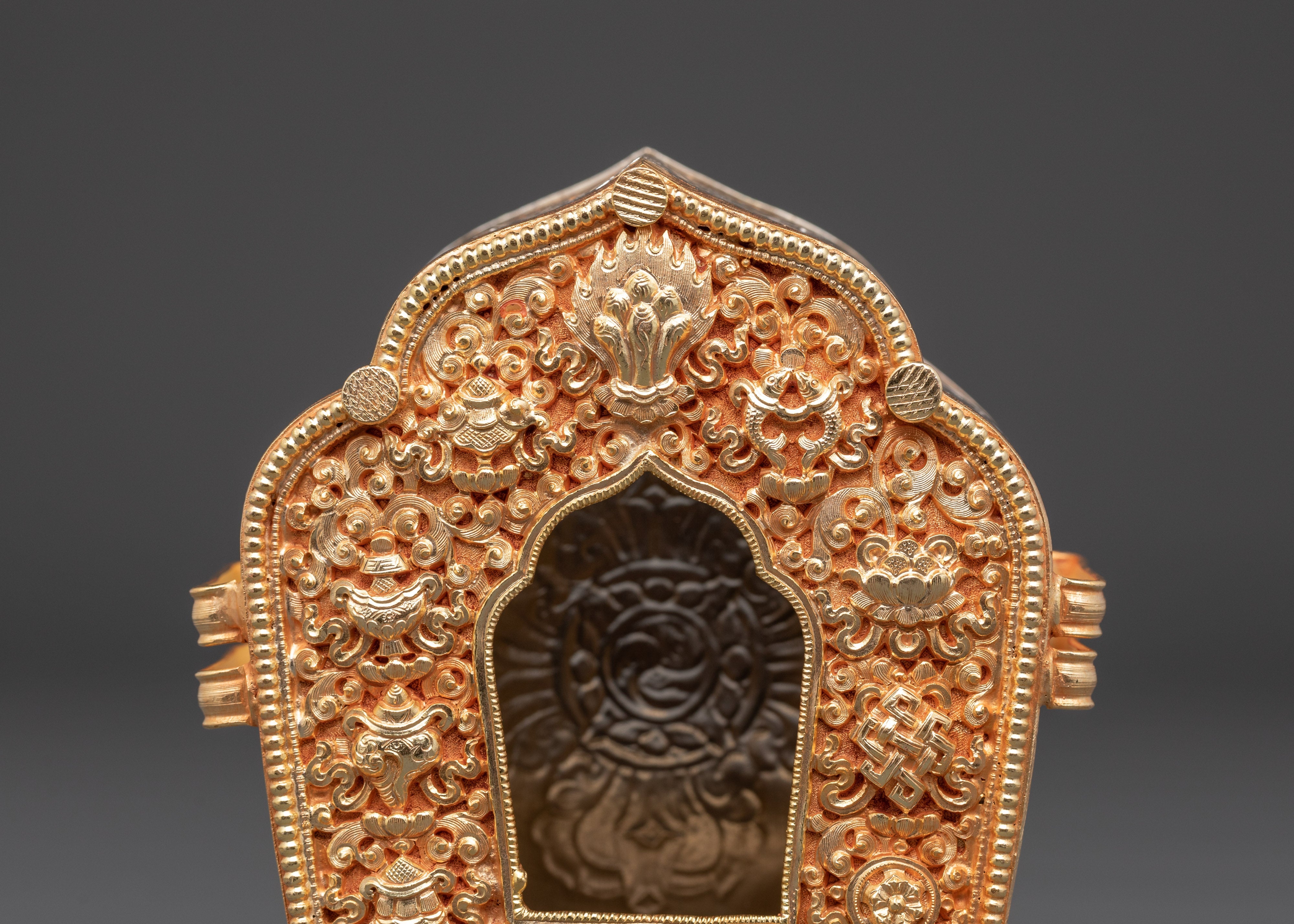 Copper Gold Plated Tibetan Buddhist Ghau Box | Sacred Box for Spiritual Practice