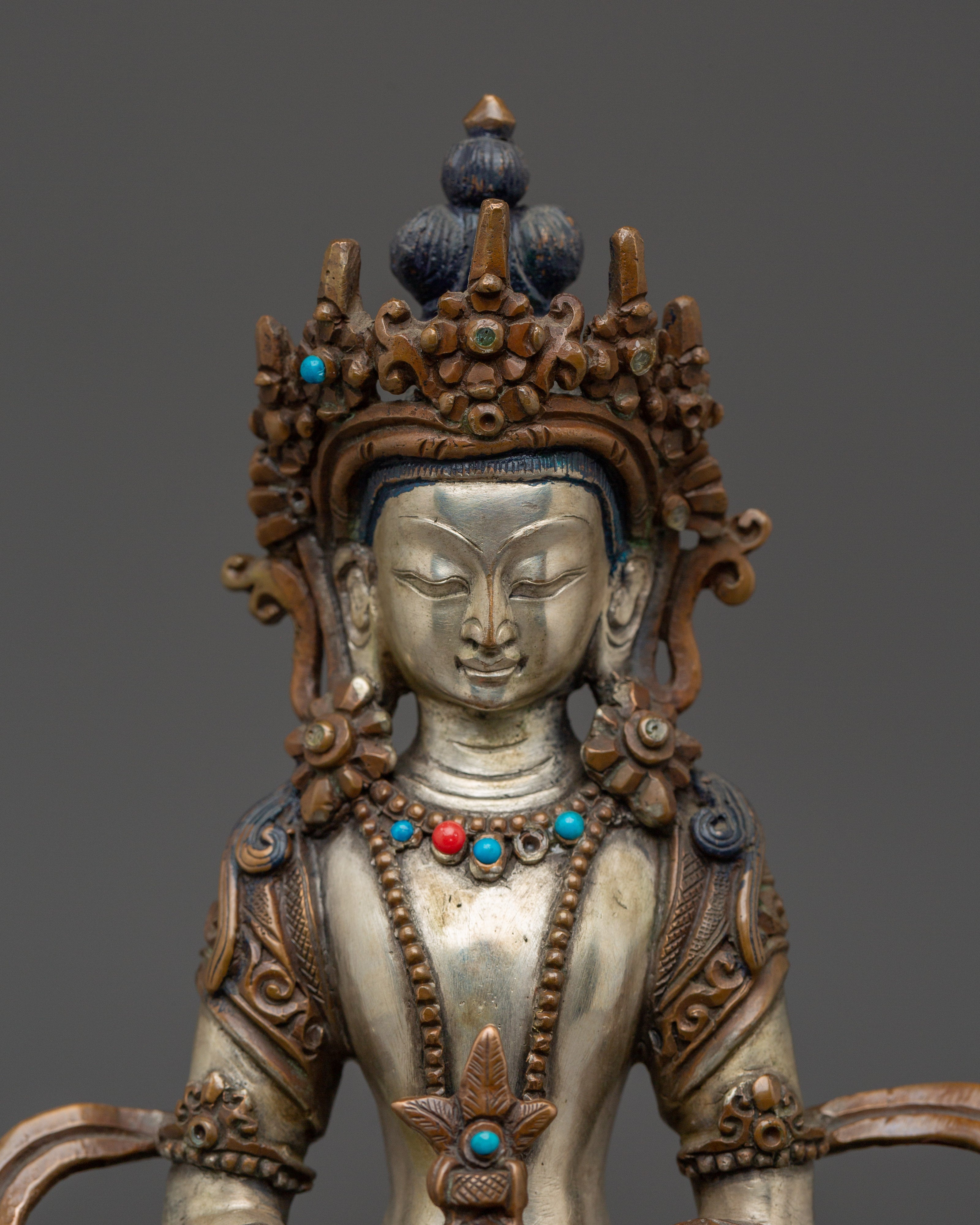 Amitayus Buddha Statue with Throne | Gold Gilded Copper Sculpture for Longevity