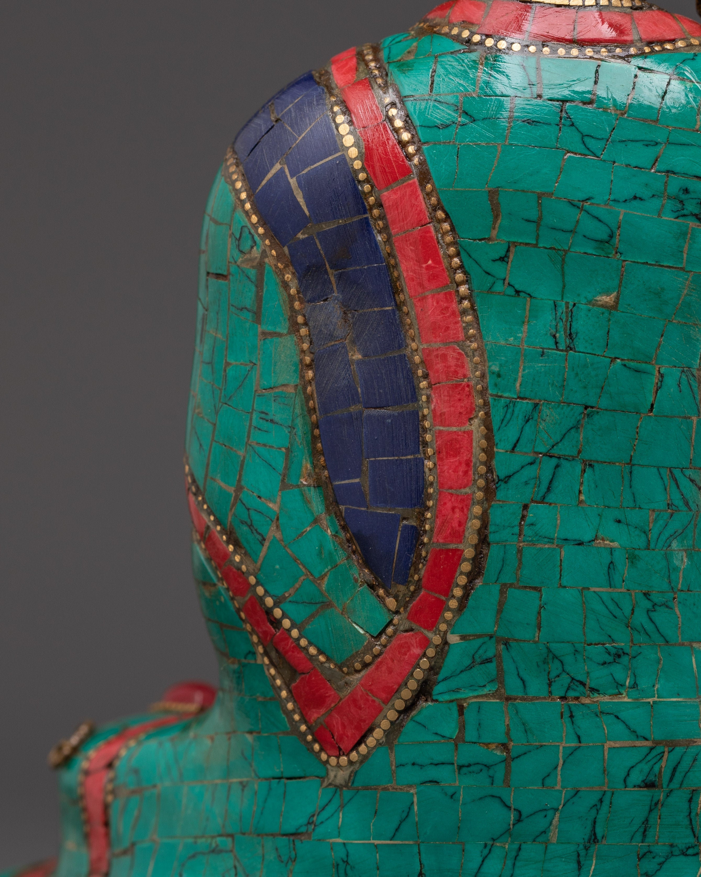 Brass Gautama Buddha Statue | Enlightened One in Vibrant Turquoise & Coral