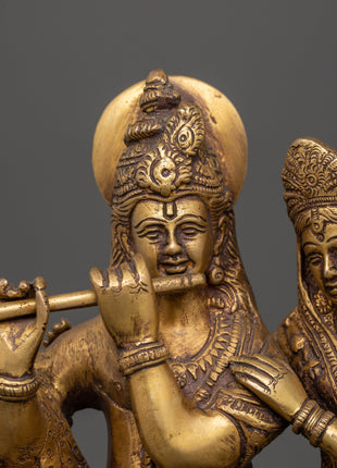 Brass Radha Krishna Statue | Hindu Deity Sculpture for Home Temple & Sacred Decor