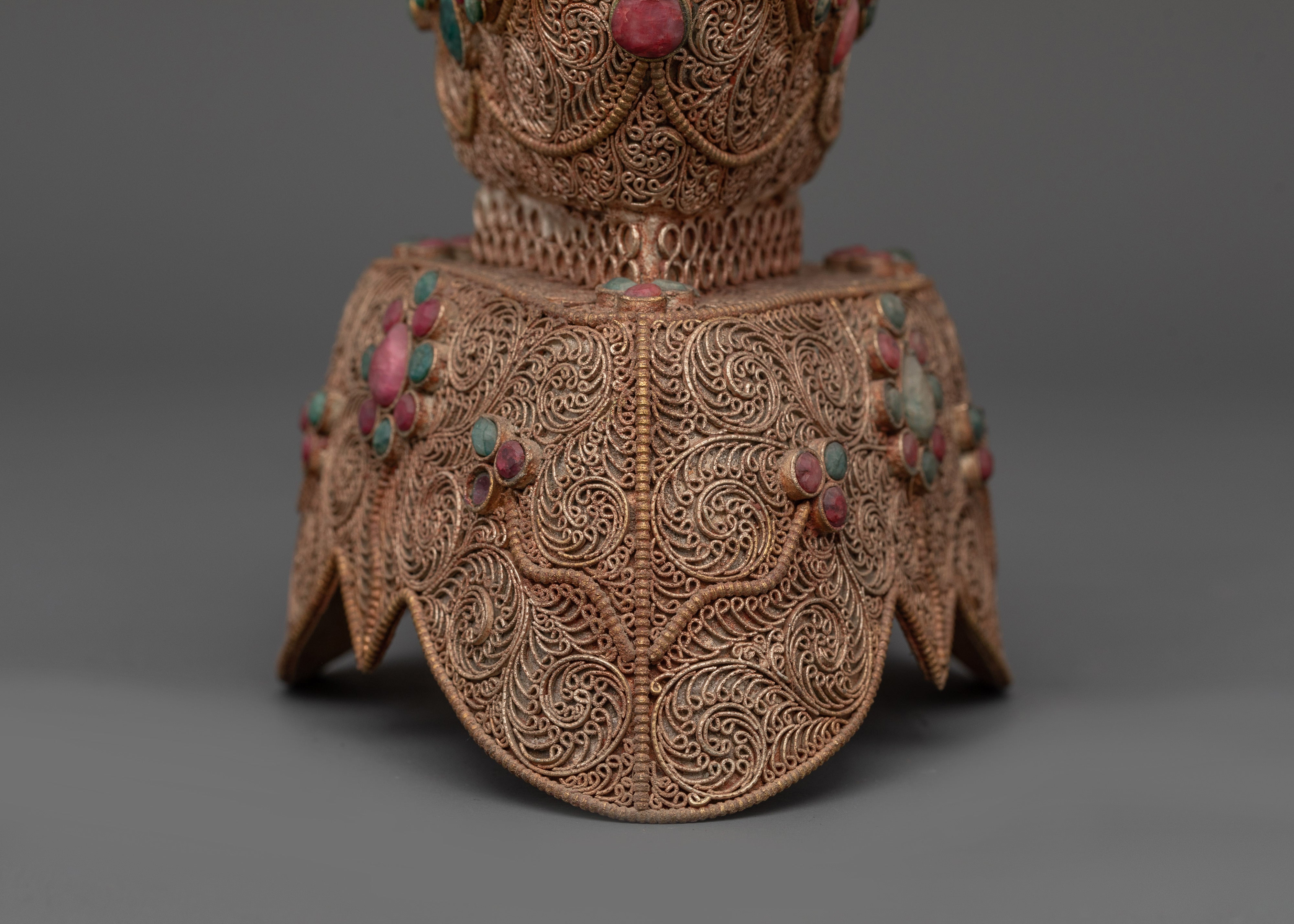 Buddhist Kapala Ritual Tool | Tantric Skull Cup with Coral and Turquoise Decorations