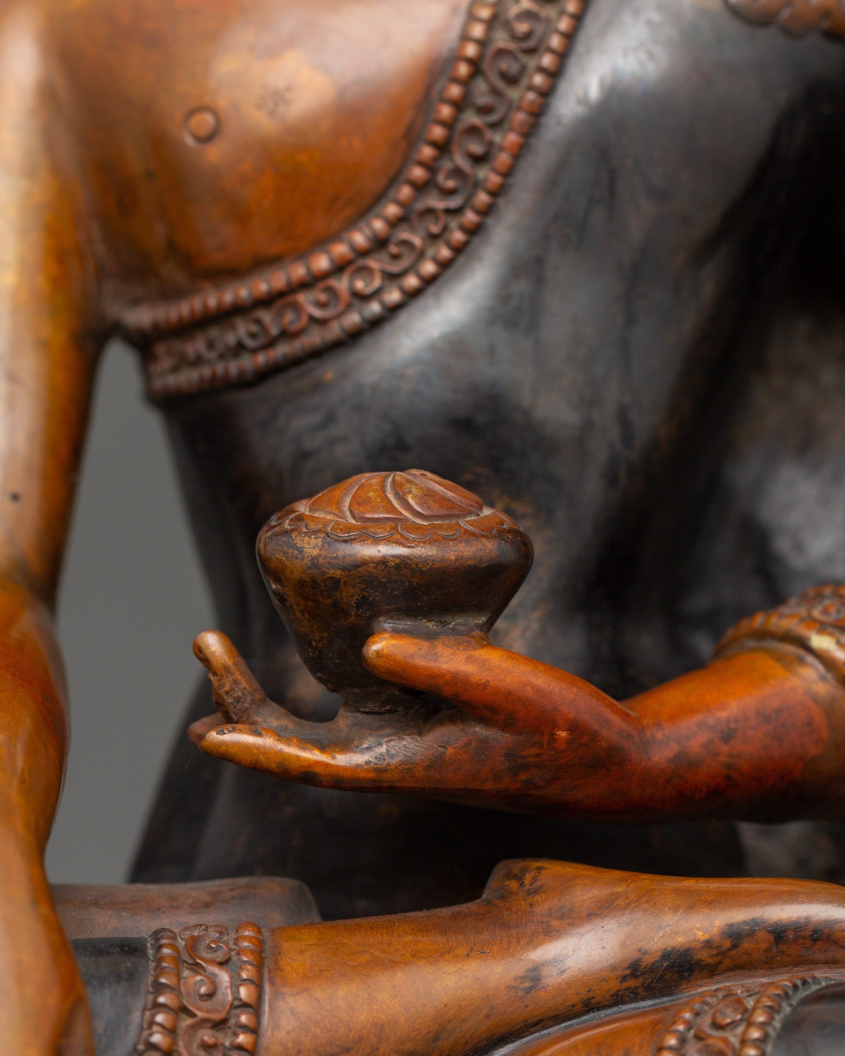 Shakyamuni Buddha Tibetan Buddhist Statue | Oxidized Copper Body with Gold Plating