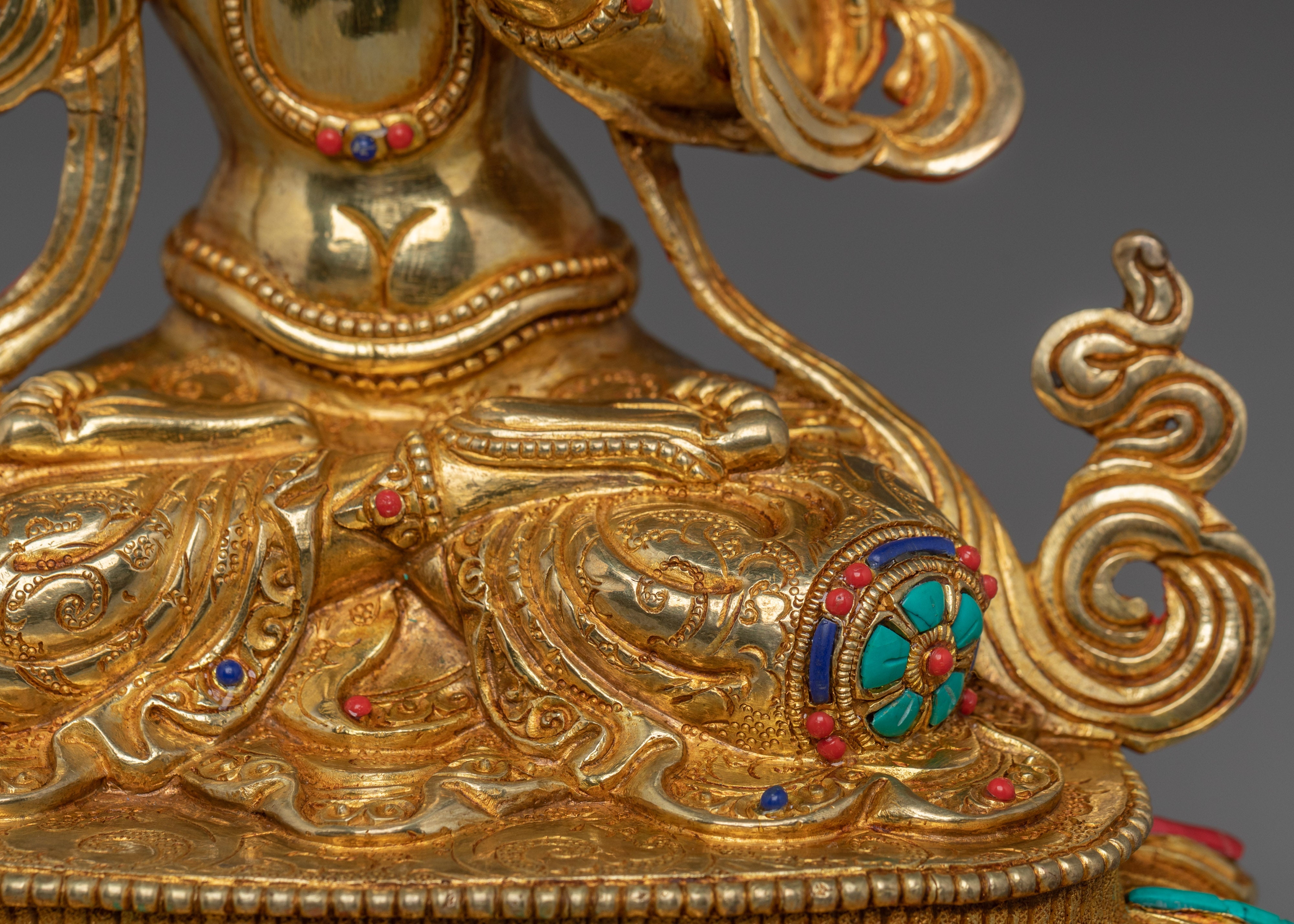 Handmade Manjushri Buddhist Sculpture | Gold Plated Manjushri Statue | Copper & Brass