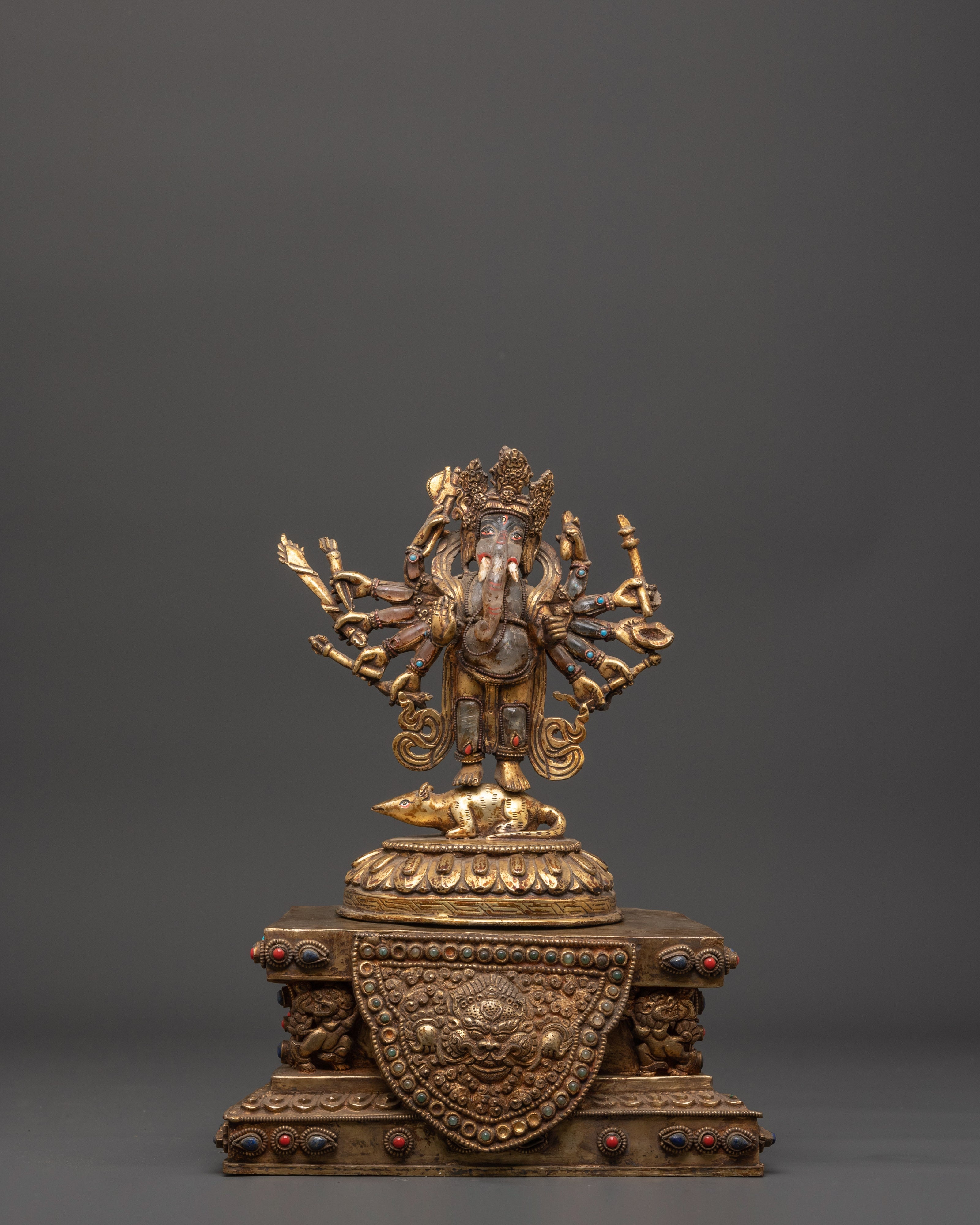 Ganesh Crystal Statue | Coral and Turquoise Inlaid