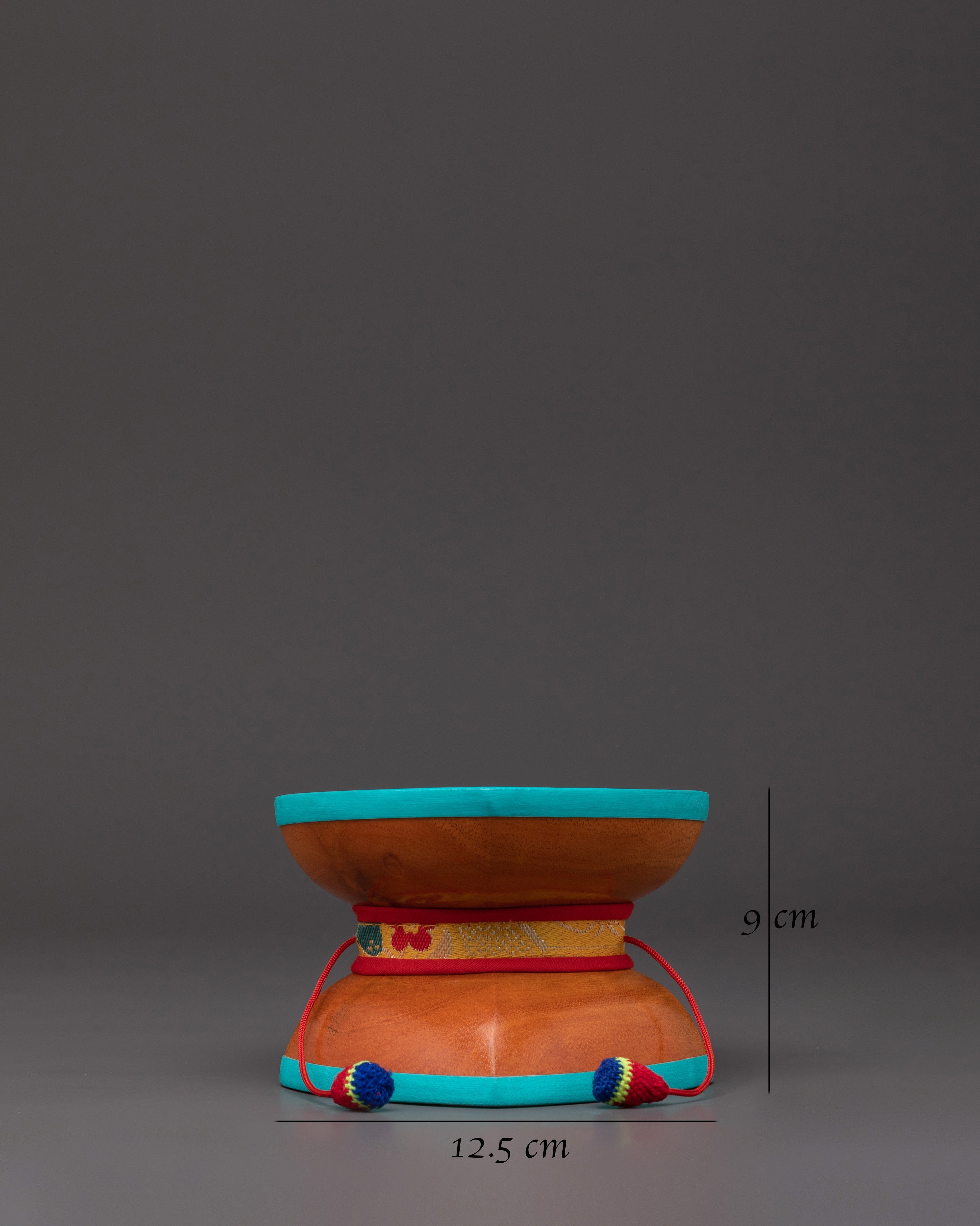 Tibetan Meditation Damaru Drum | Wooden Buddhist Ritual Instrument with Silk Brocade Cover