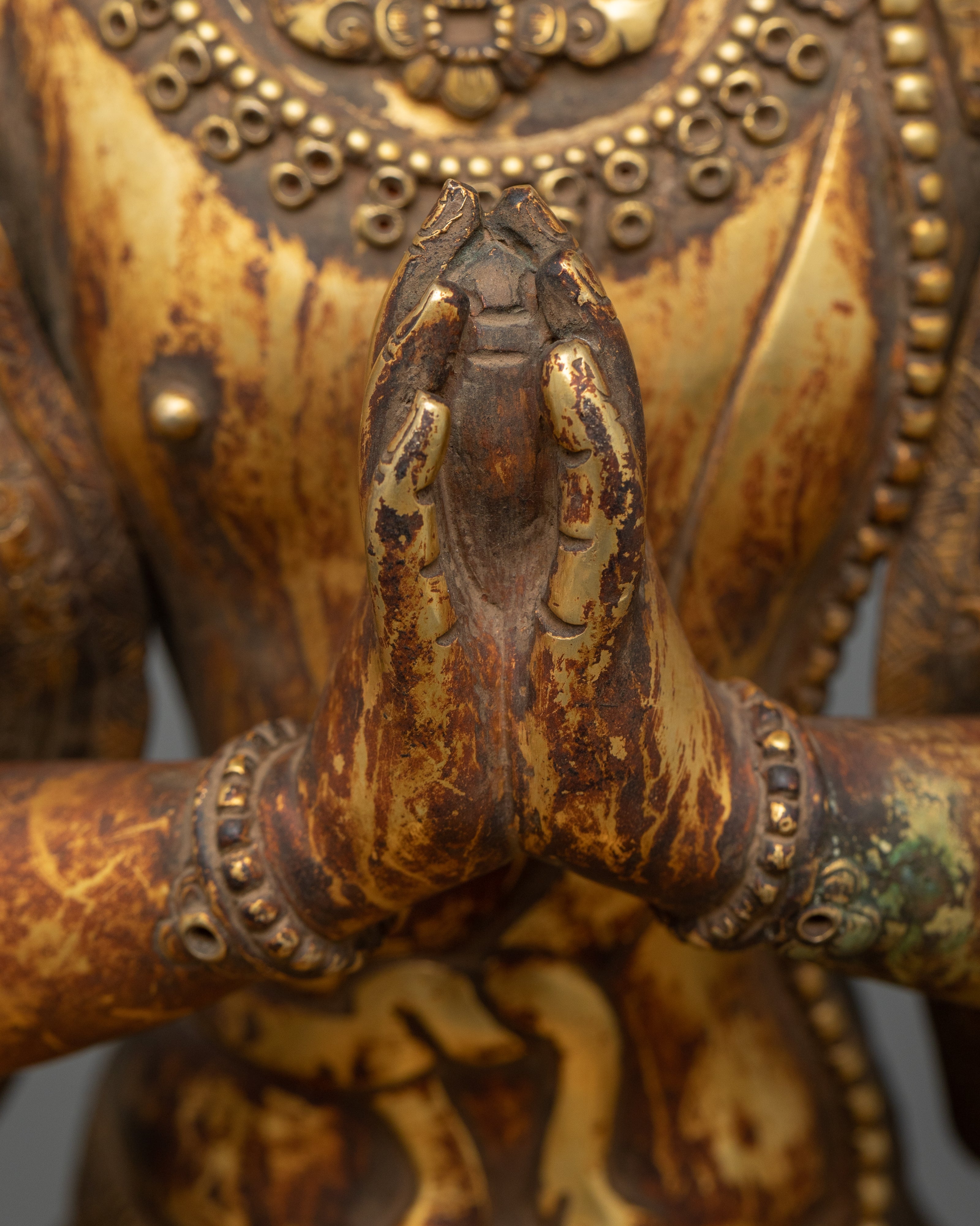 Antique Chenrezig Bodhisattva Statue | 24K Gold Gilded Compassion Deity