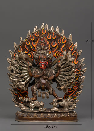 Silver-Plated Yamantaka Statue | Wrathful Buddhist Deity for Protection & Transformation