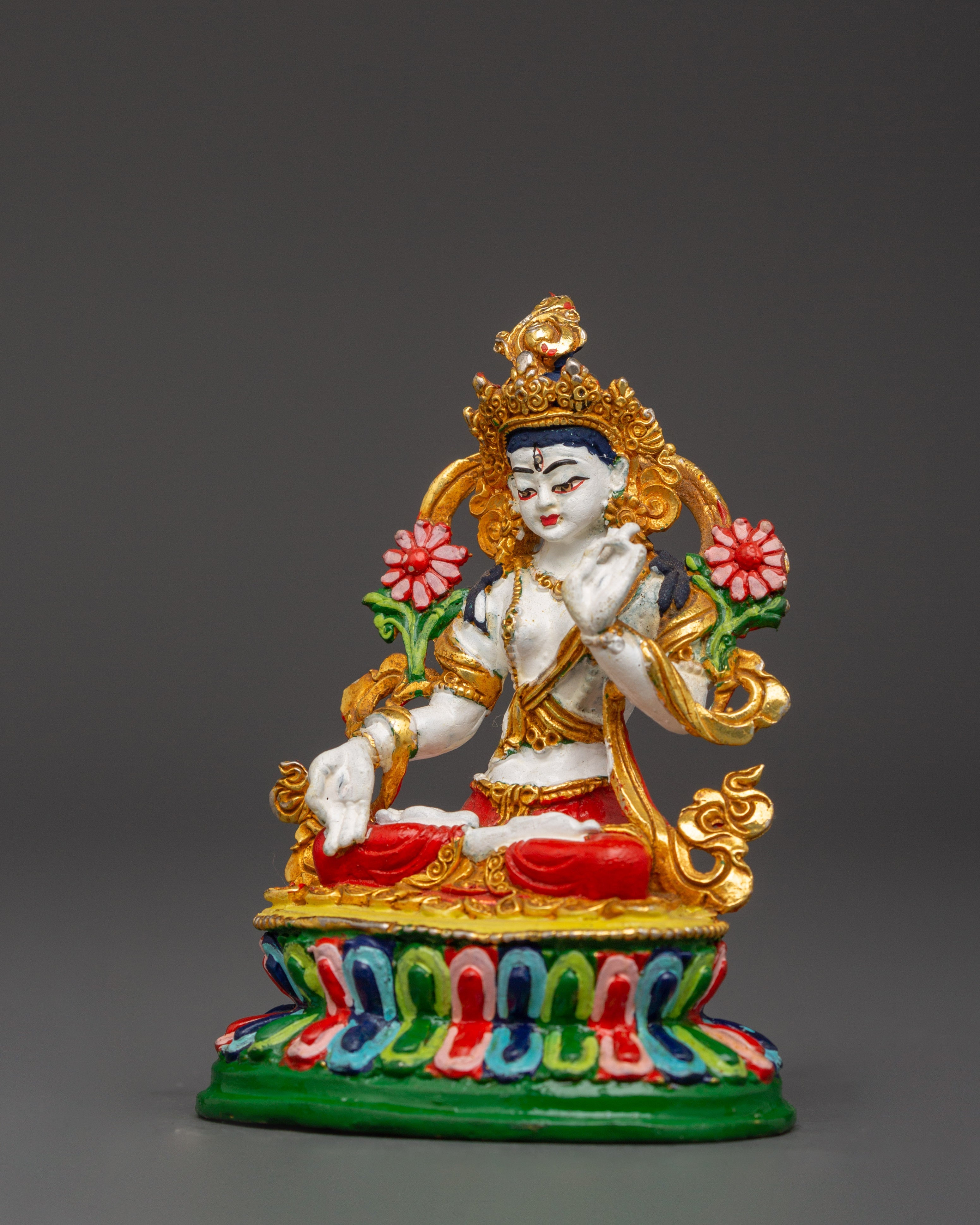 Gold Plated White Tara Statue | Home Decor