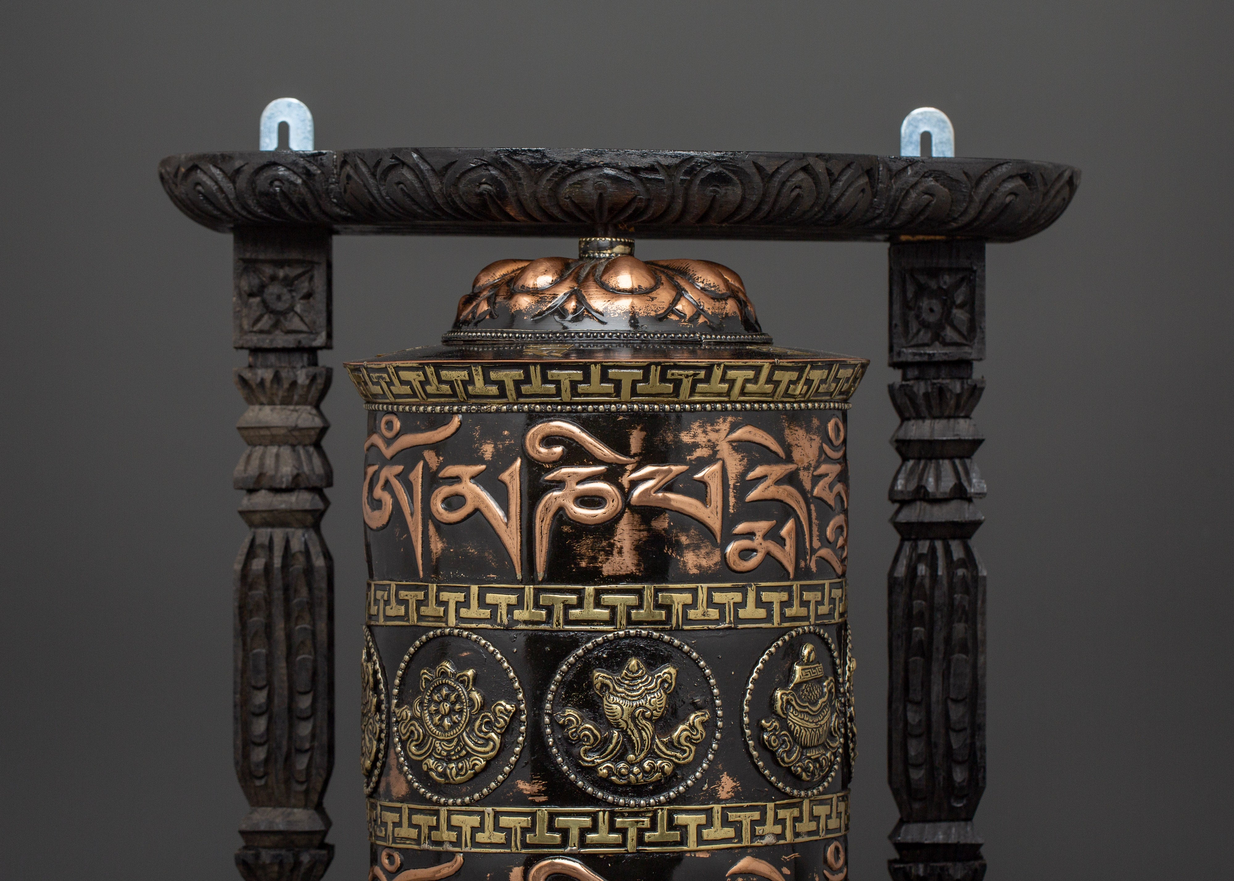 Engraved Copper Tibetan Prayer Wheel | Spiritual Ritual Decor