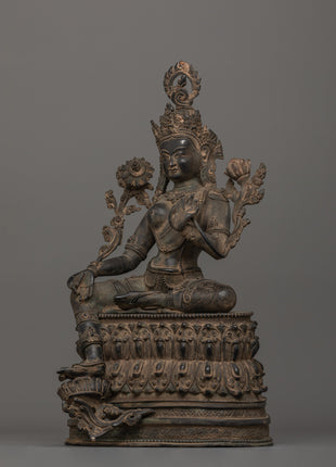 Antique Finish Green Tara Statue | Compassion and Protection Deity Statue