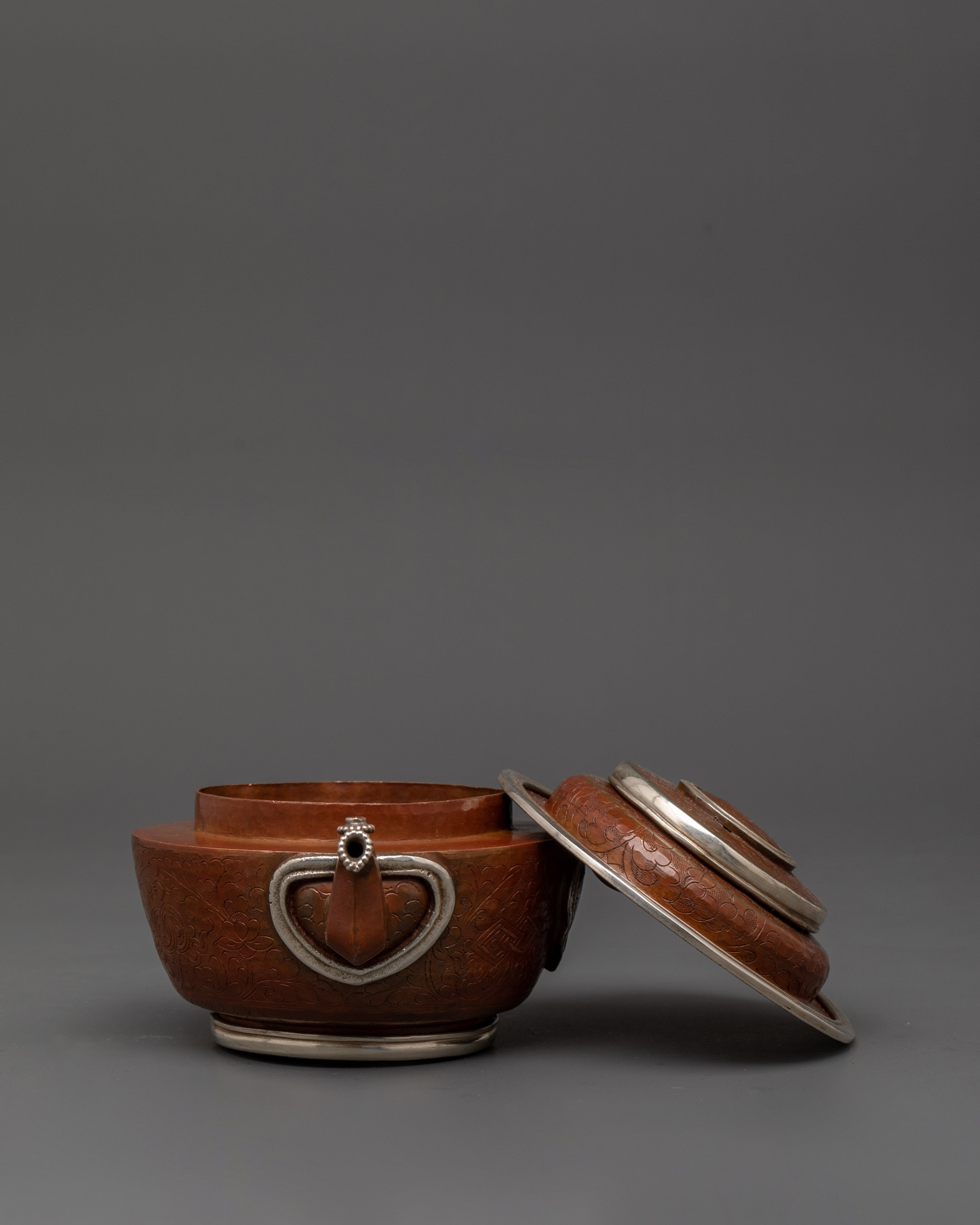Spiritual Tibetan Water Offering Set | Oxidized Copper Ritual Bowls with Silver-Plated Brass Lining