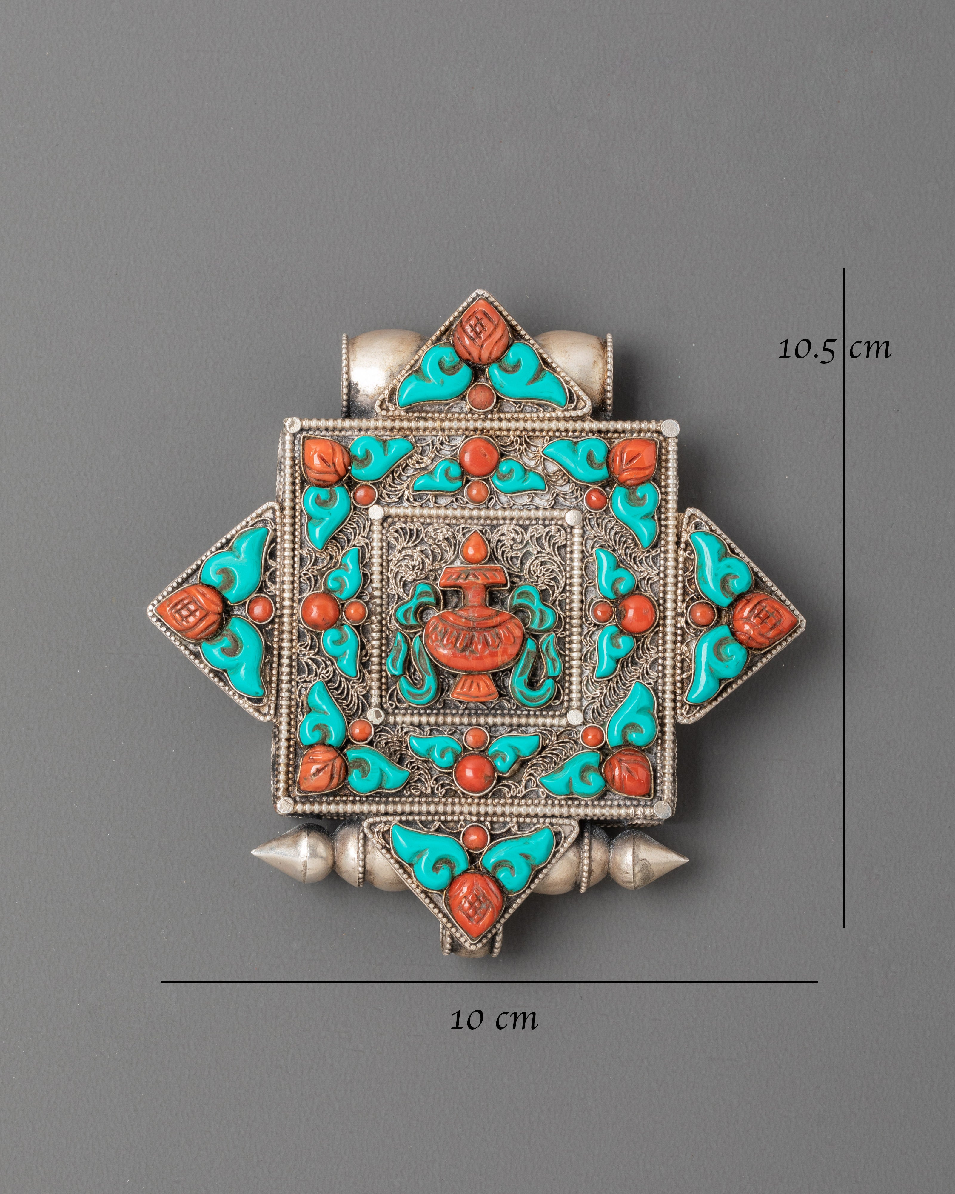 Tibetan Ghau Locket with Coral | Coral and Turquoise for Spiritual Use