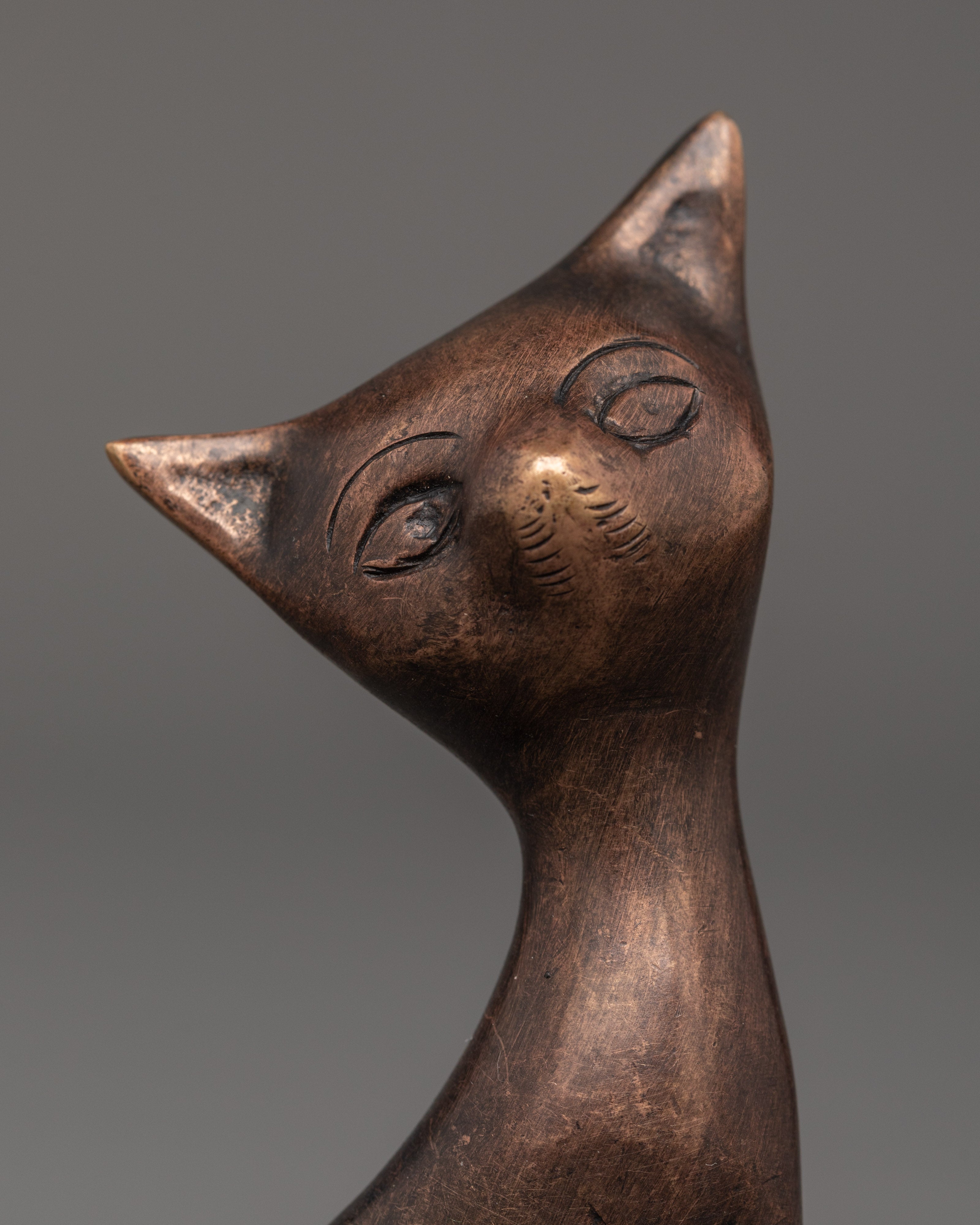 Handcrafted Decorative Cat Figurine Set | Oxidized Copper Cat Sculpture