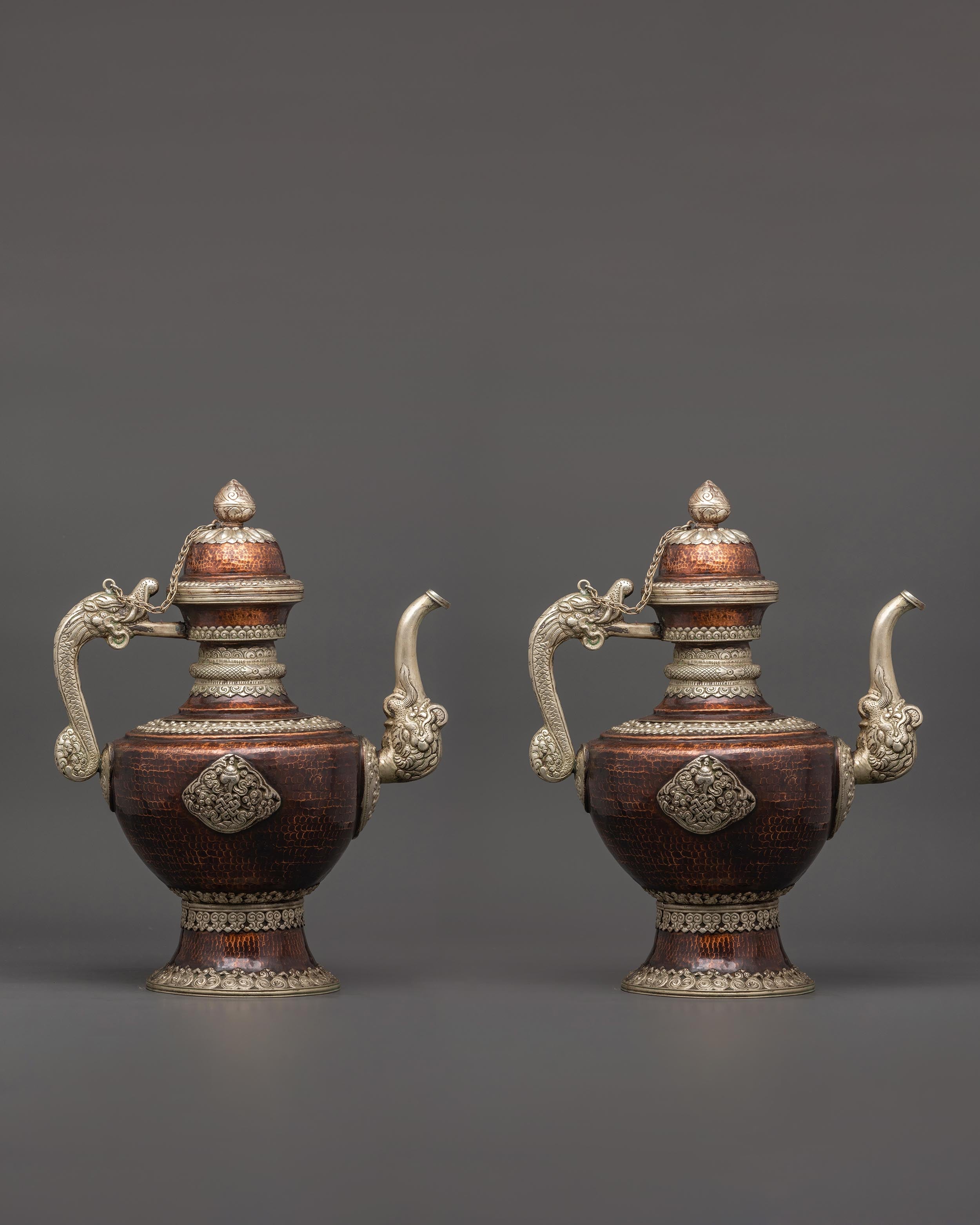 Handcrafted Copper Teapot with White Metal Overlay |