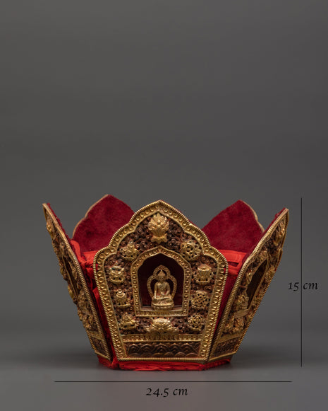 Oxidized Copper Tibetan Crown with 5 Dhyani Buddhas | Electro Gold Plated Headdress