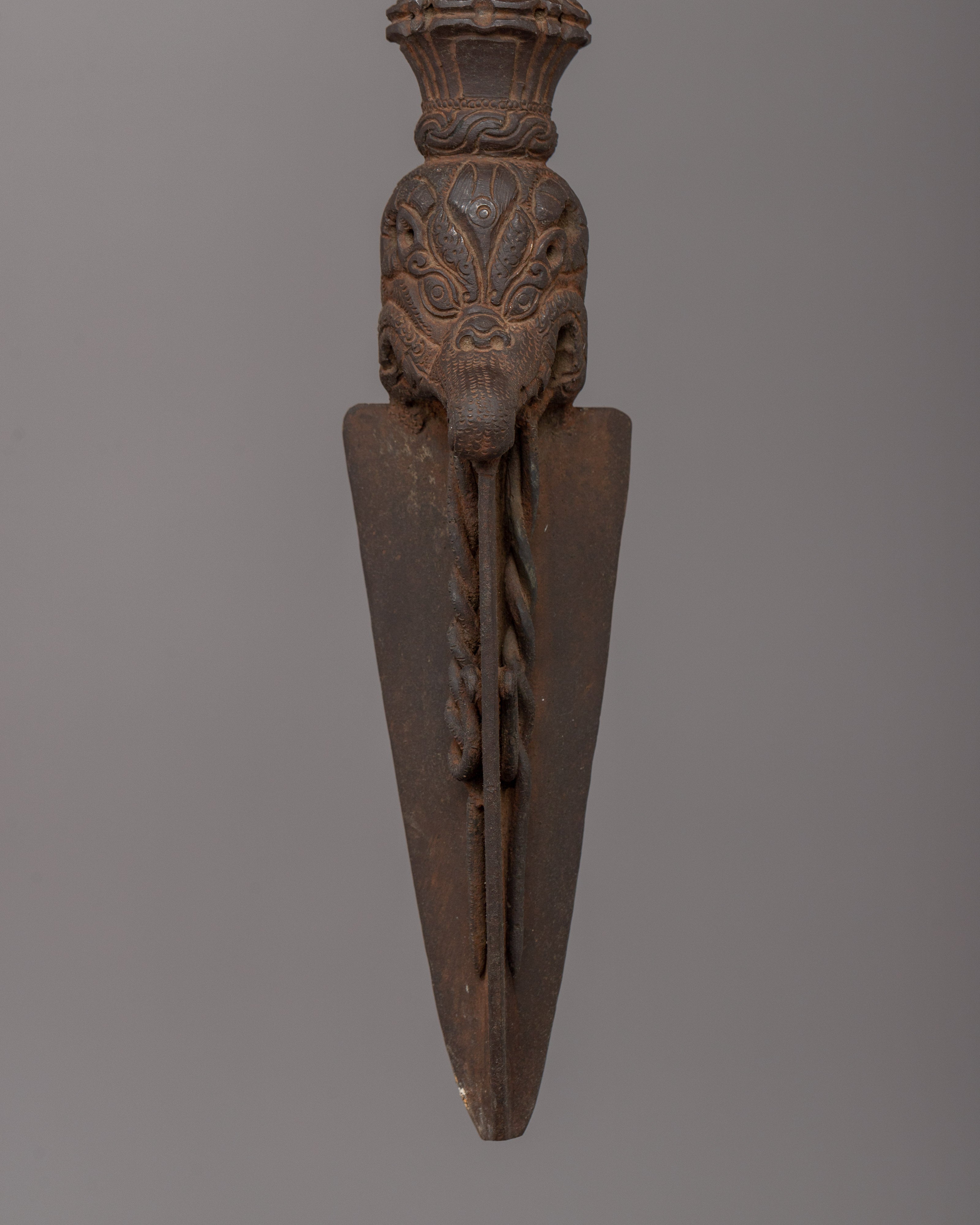 Handcrafted Iron Buddhist Phurba With Stand | A sacred Vajrakila for Spiritual Practices