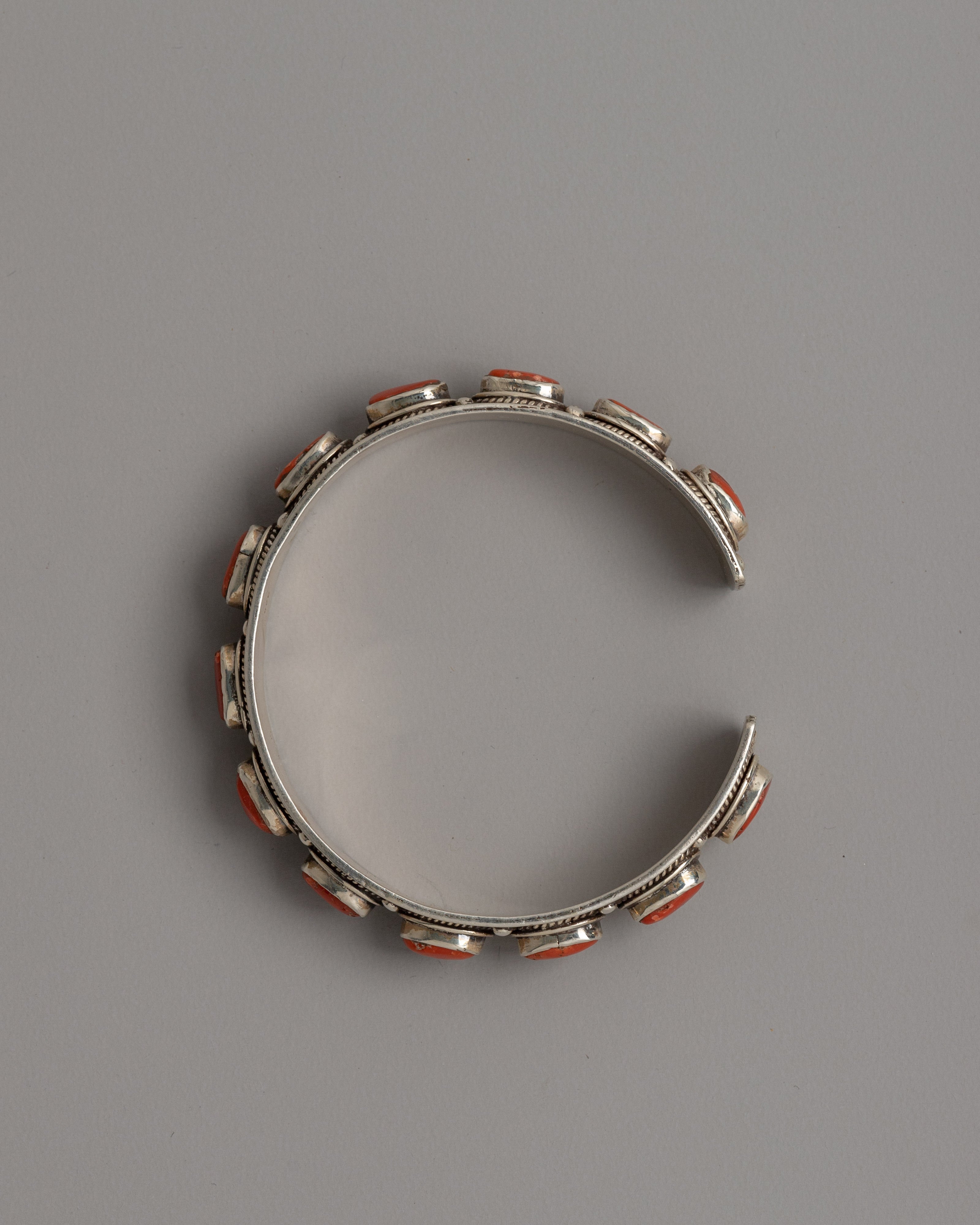 Silver & Coral Tibetan Bracelet