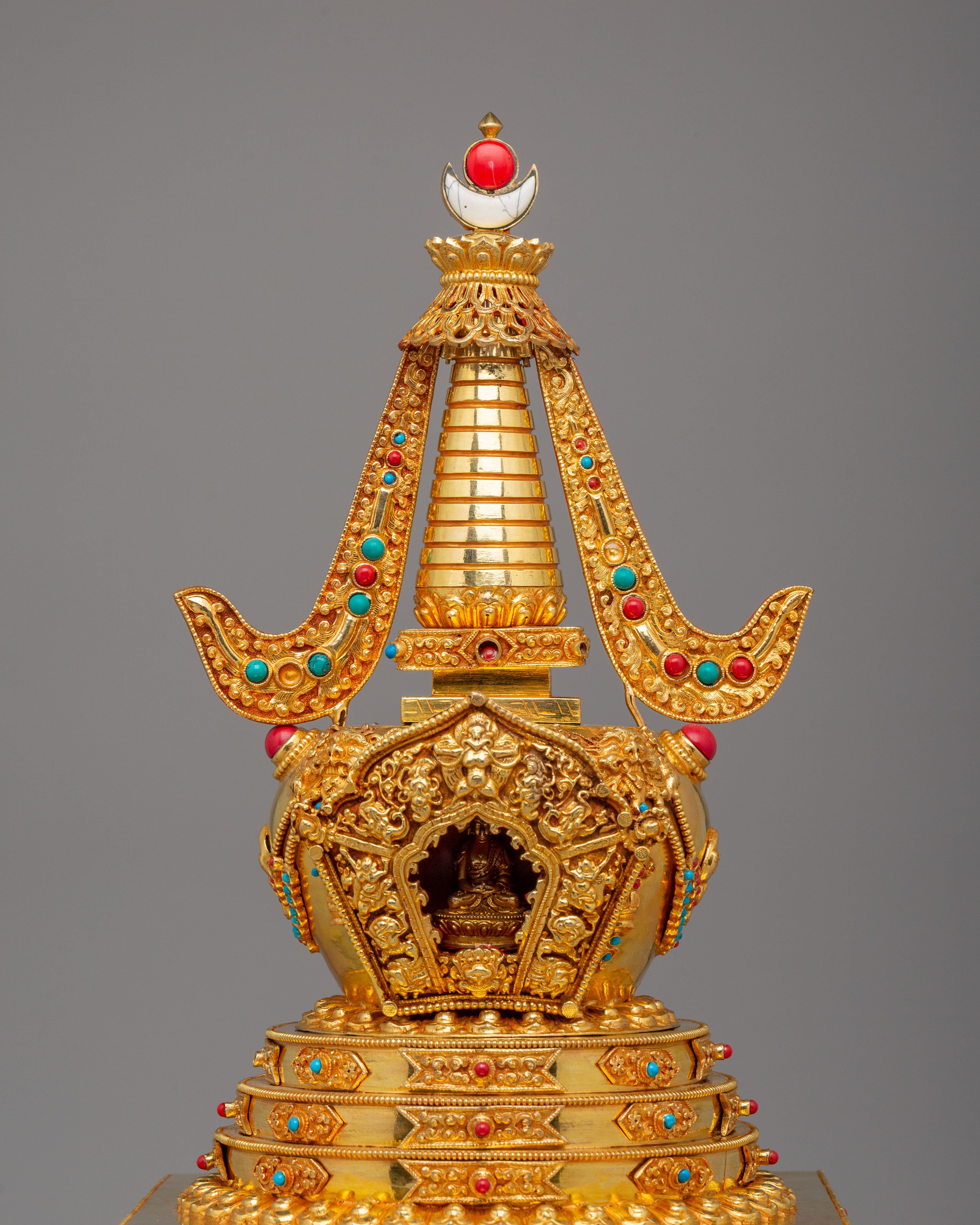 Handcrafted Stupa of Complete Victory | 24K Gold Plated with Gemstones