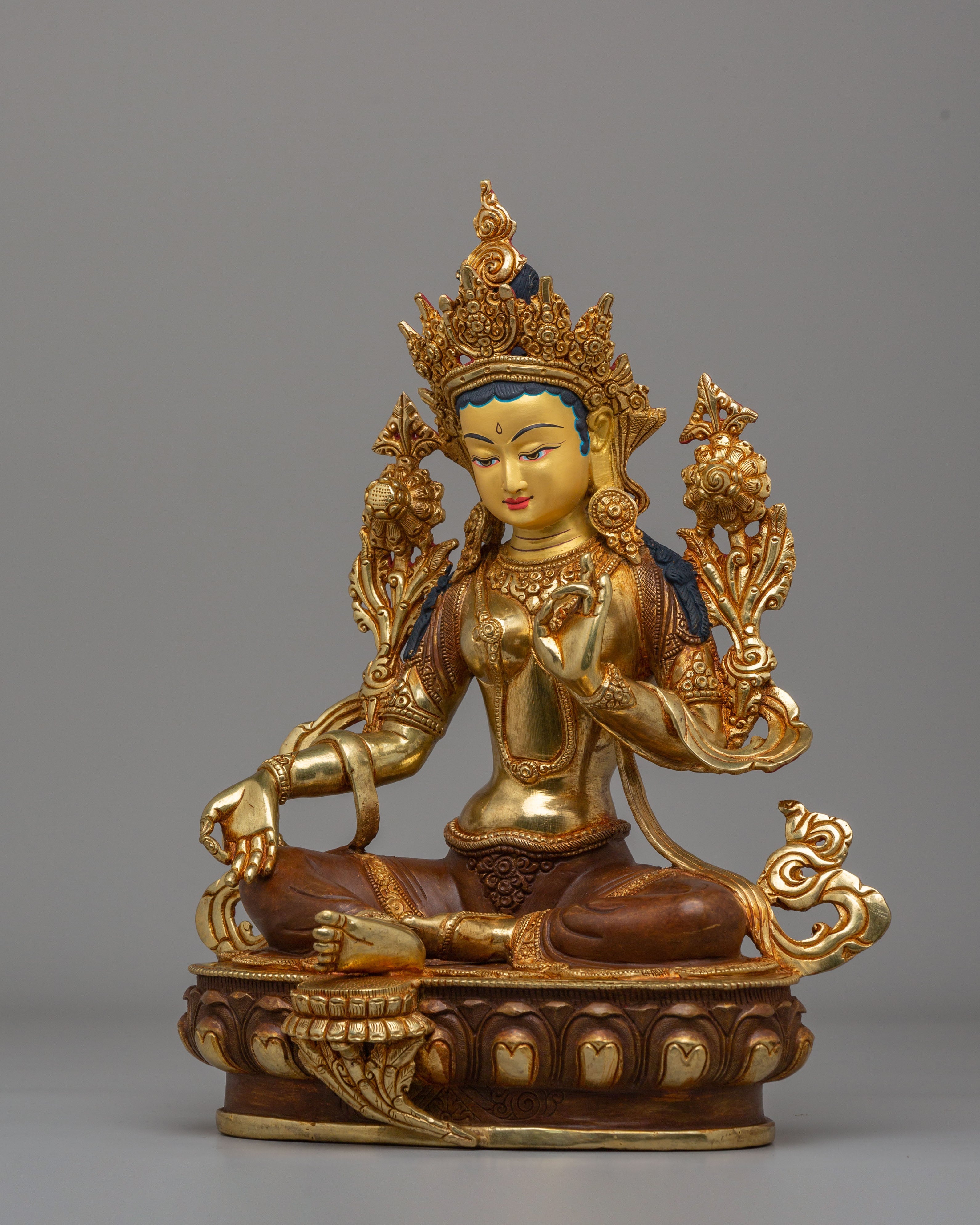 Handcrafted Green Tara Statue | Tibetan Buddhist Goddess Sculpture