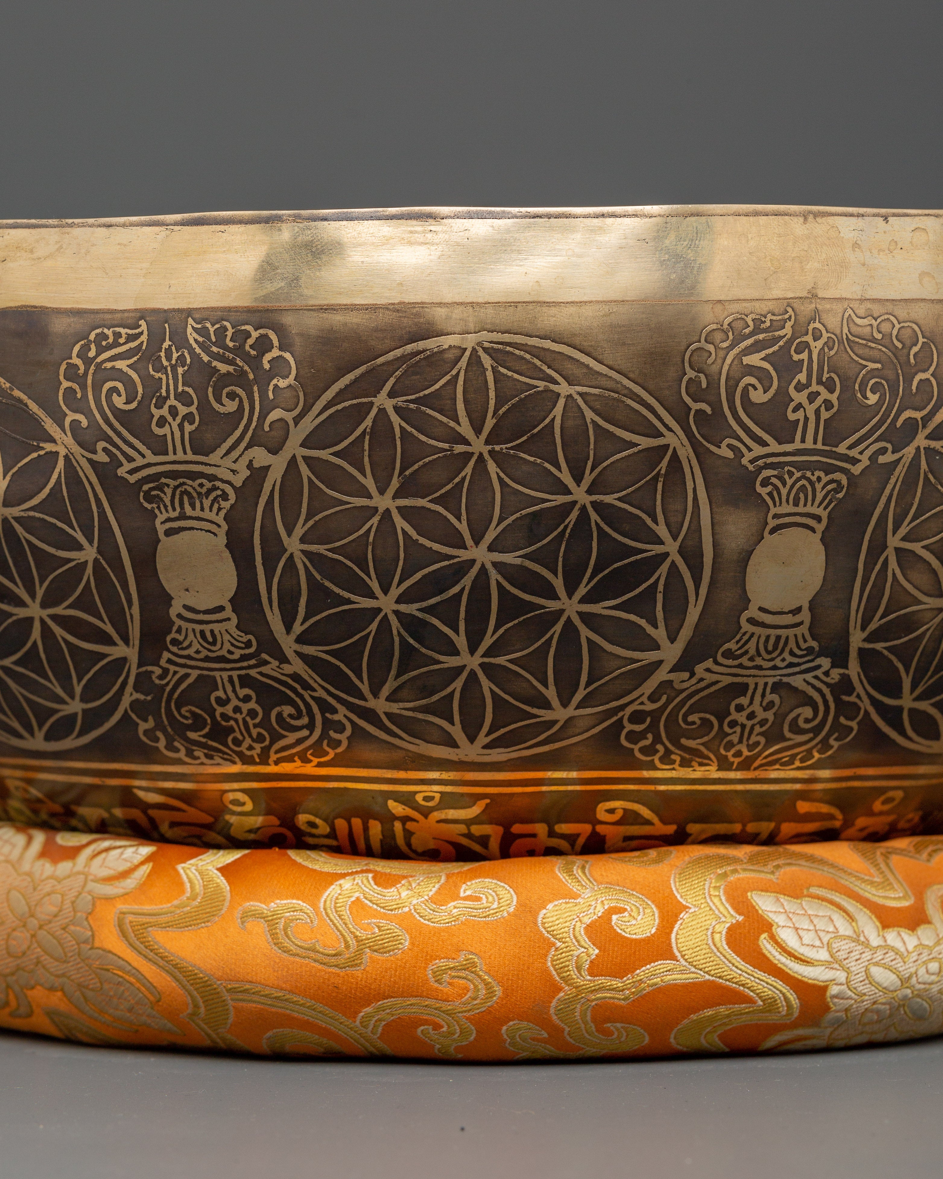 Handcrafted Brass Tibetan Singing Bowl | Sacred Flower of Life Design