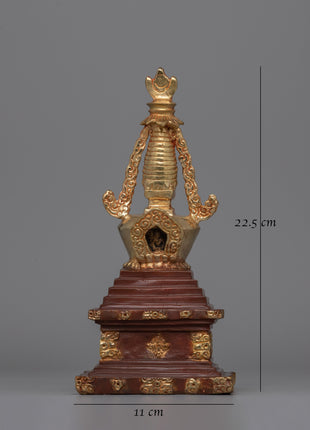 Gold-Plated Tibetan Stupa with Bronze Accents | Meditation and Spiritual Spaces