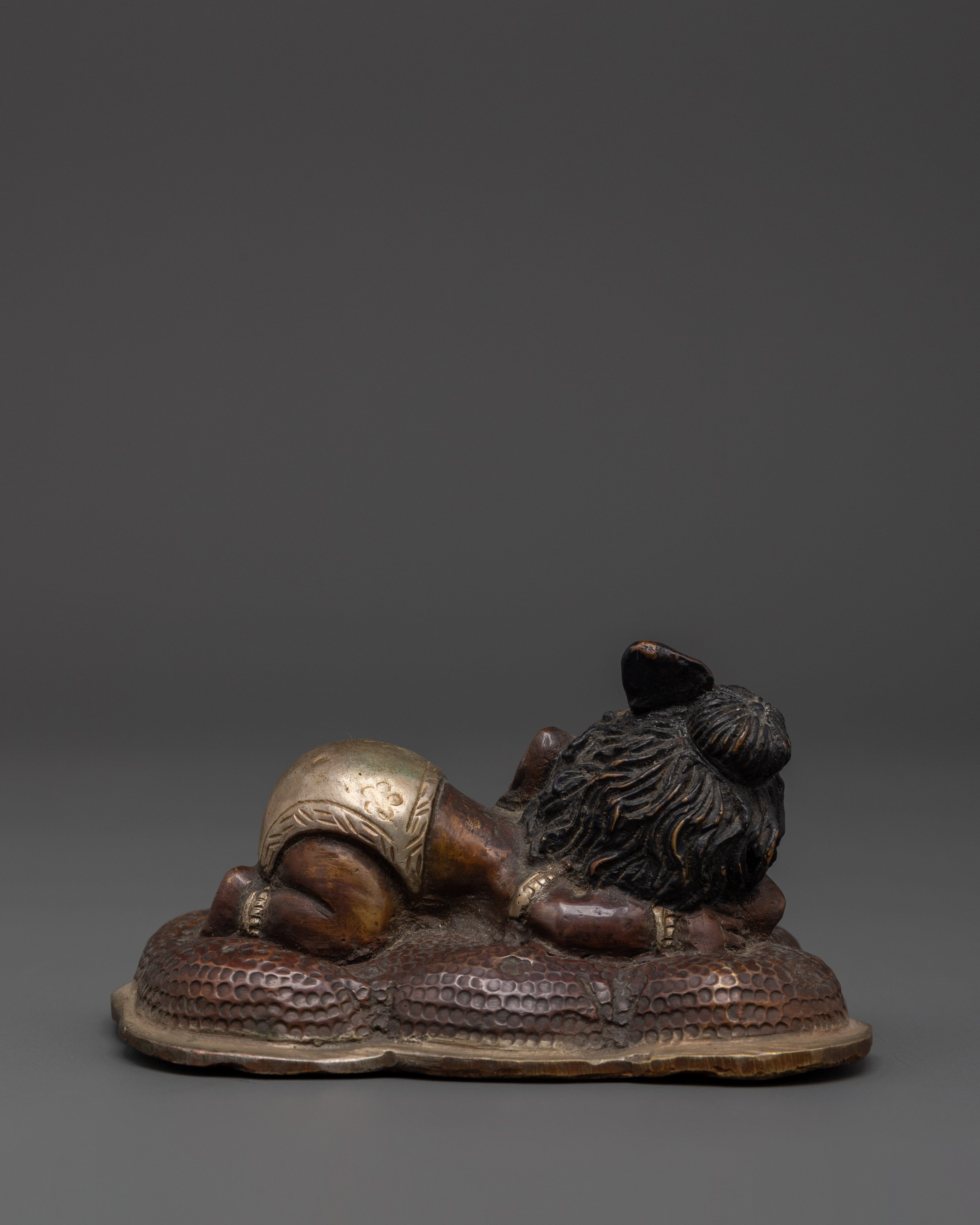 Handmade Oxidized Ganesh Statue in Copper | Sleeping Ganesha Idol for Home Decor