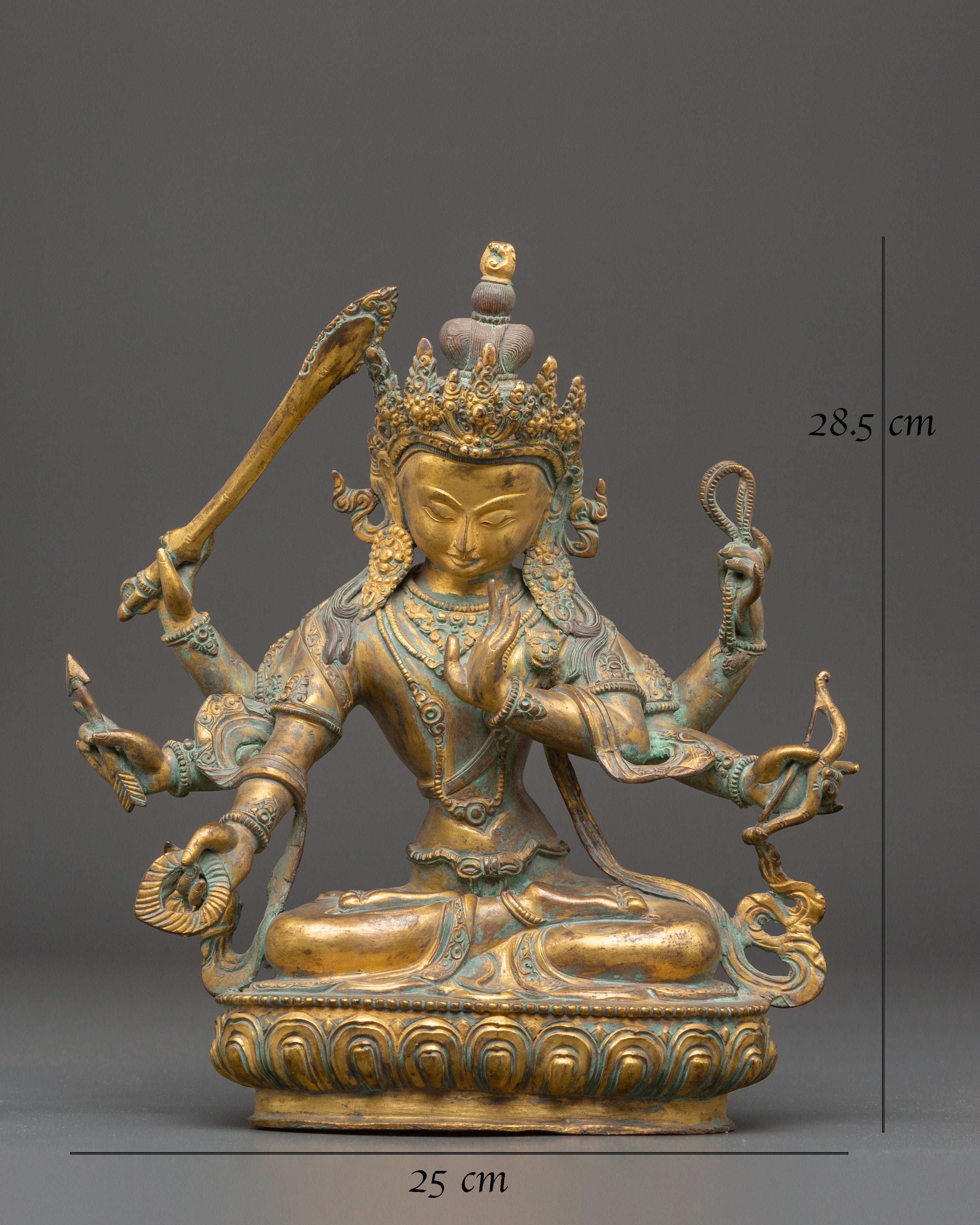 Handmade Maha Manjushri Statue | Antique Tibetan Copper Sculpture