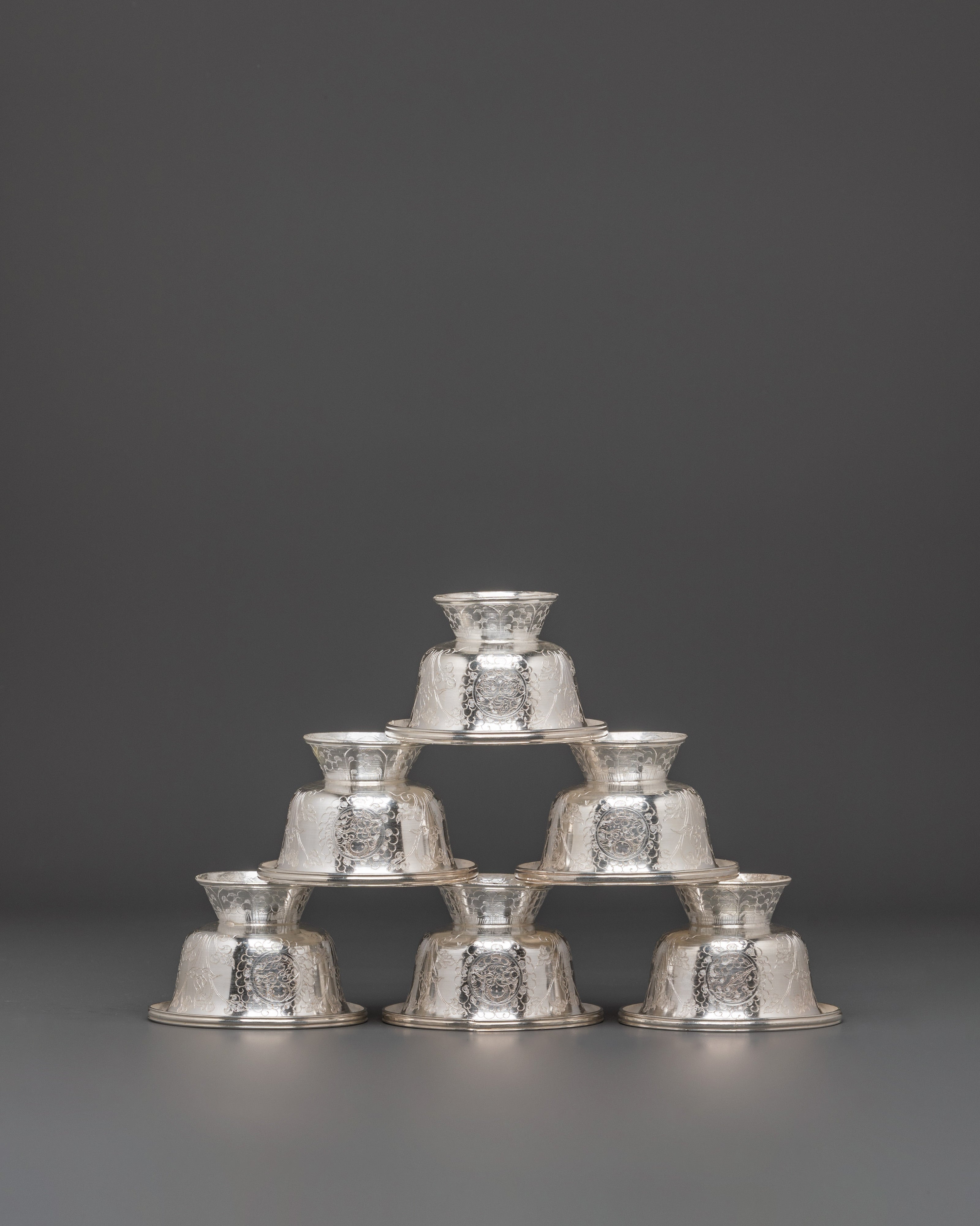 Ceremonial Silver Offering Bowls Set | Sacred Offering Bowls For Meditation