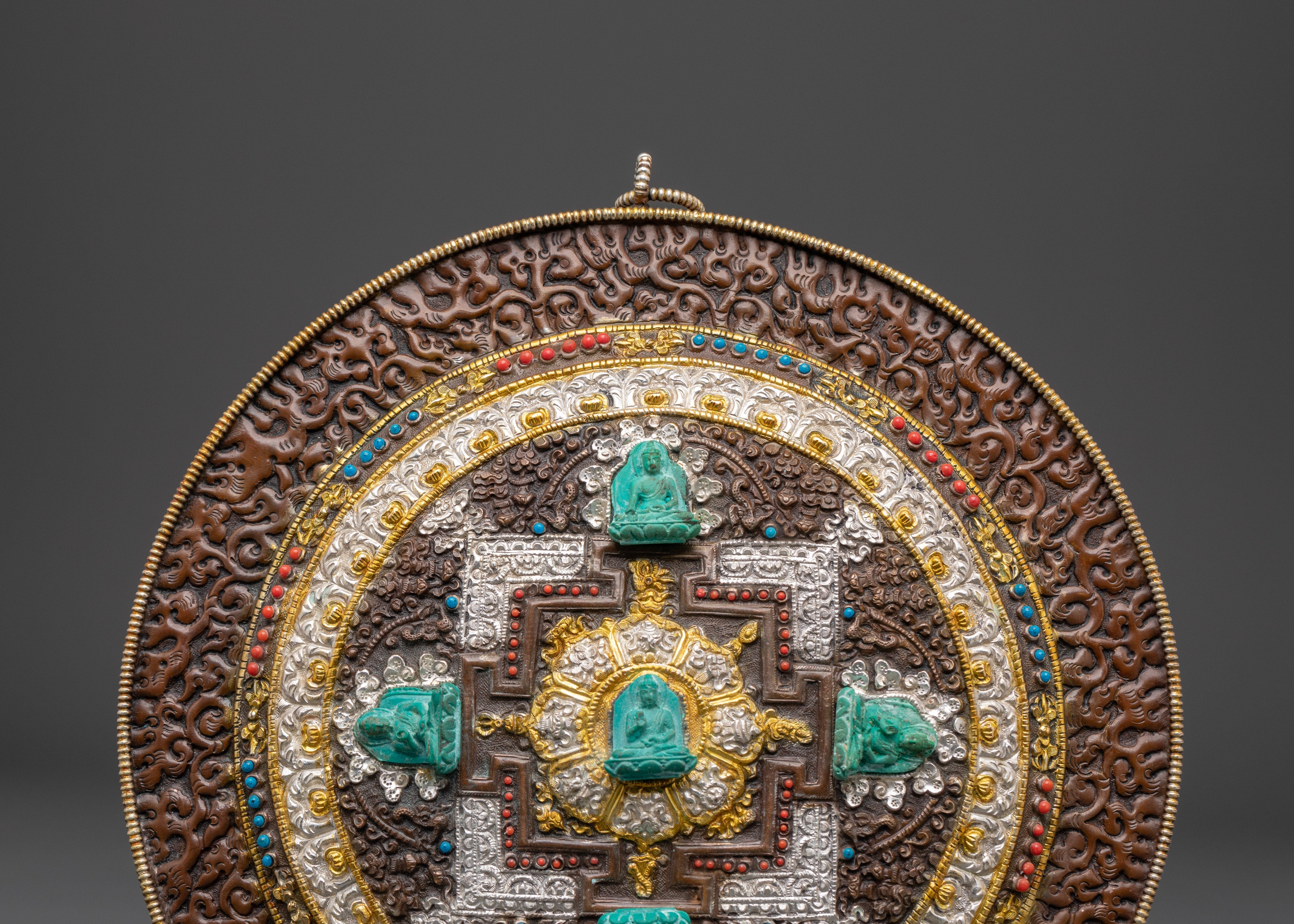 22cm Mandala with Five Dhyani Buddhas | Tibetan Buddhist Wall Art