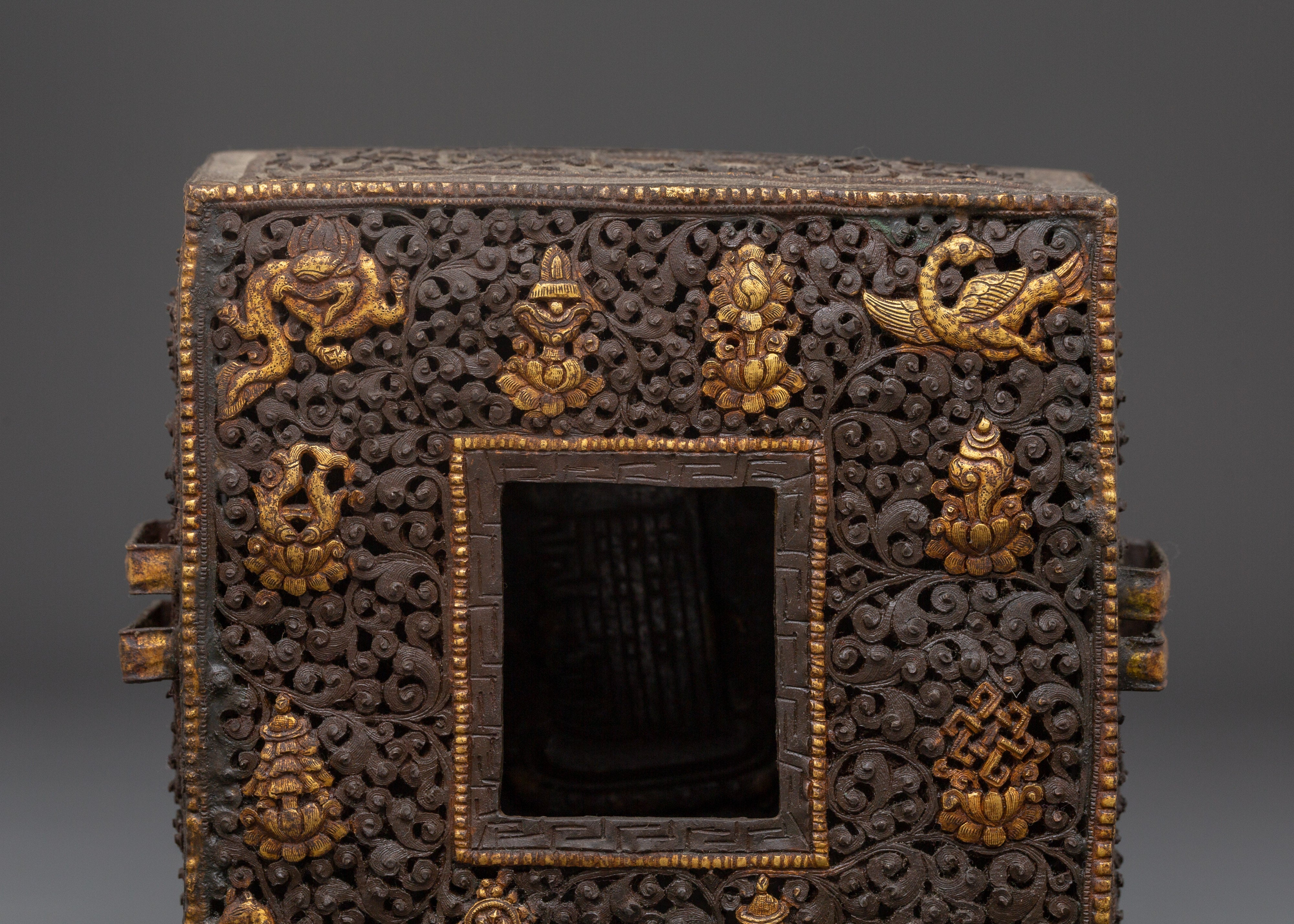 Gold-Plated Prayer Box | Tibetan Ghau Box