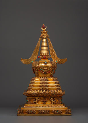 Spiritual Meditation Stupa | Copper & Gold-Plated Tibetan Relic
