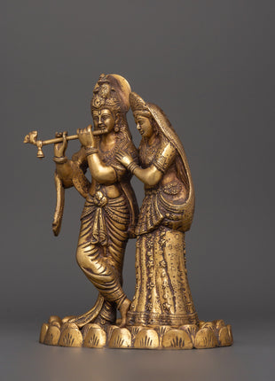 Brass Radha Krishna Statue | Hindu Deity Sculpture for Home Temple & Sacred Decor