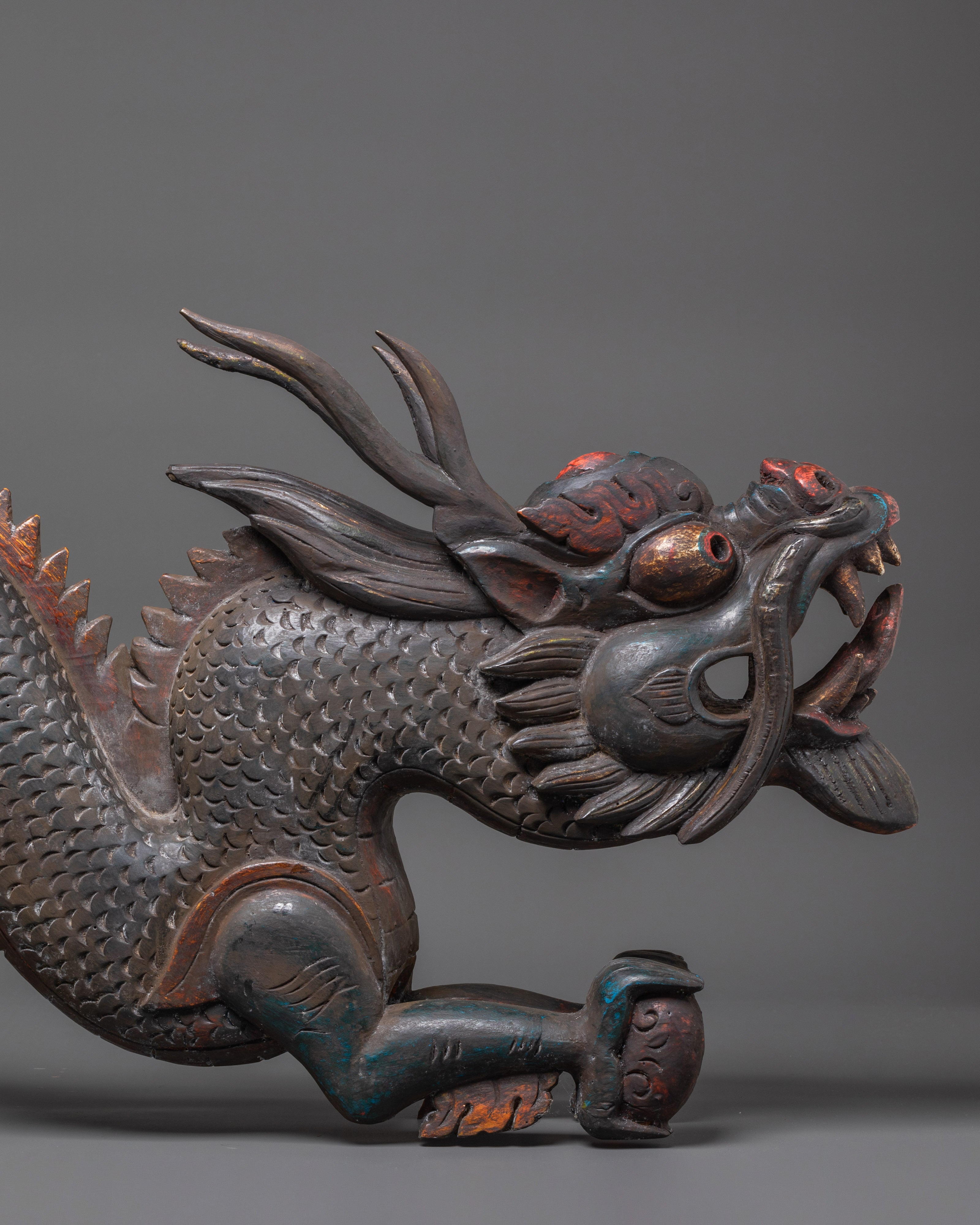 Guardian Dragon Figure | Tibetan Buddhist Wooden Sculpture