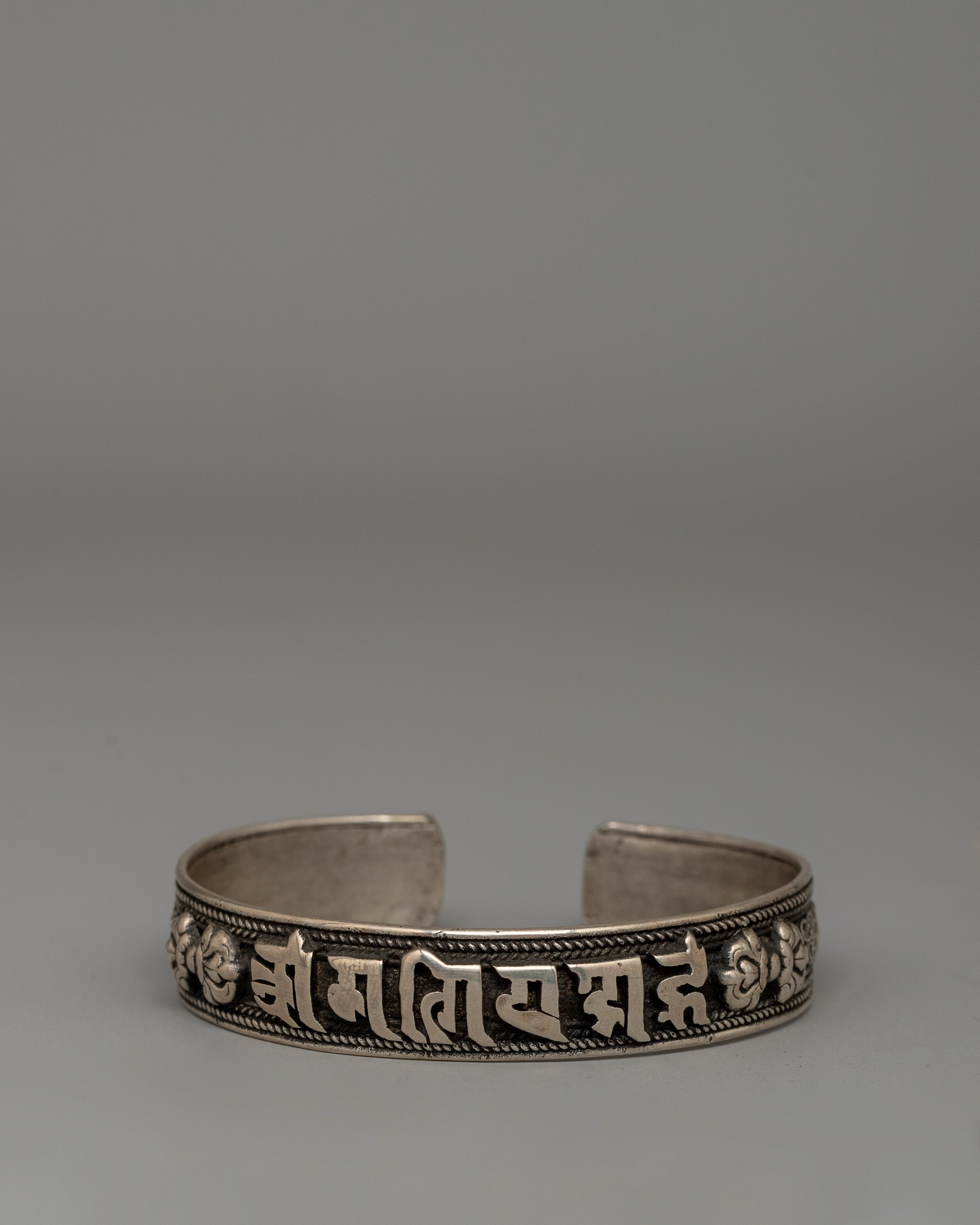 Sterling Silver Mantra Bracelet | Tibetan “Om Mani Padme Hum” Cuff