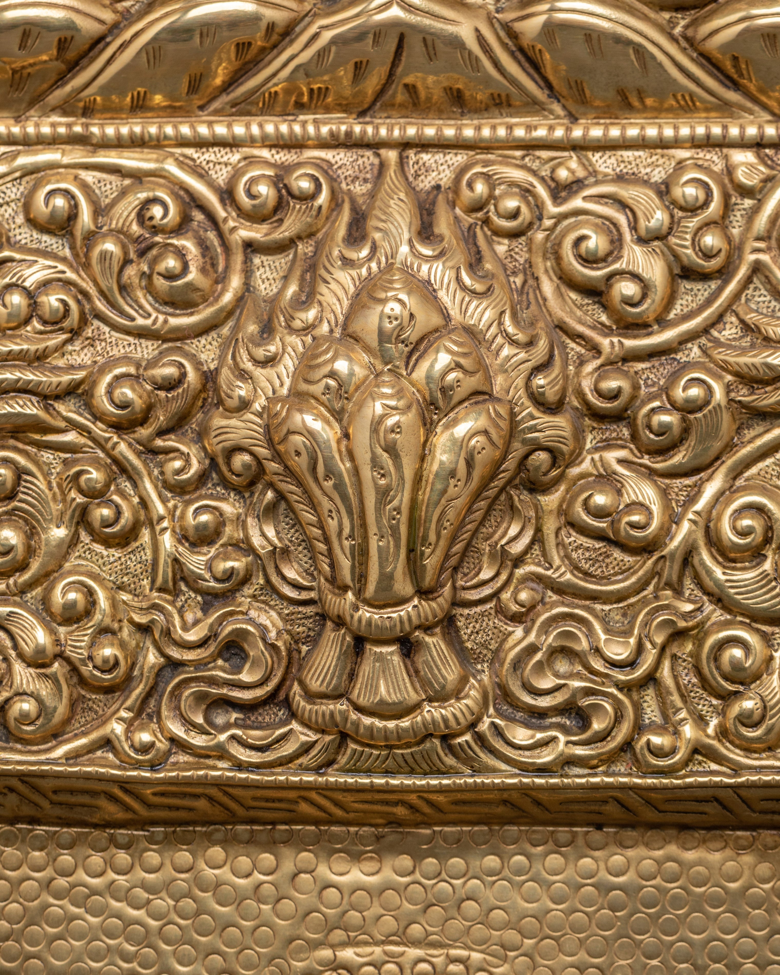 Brass Tibetan Wall Hanging with Embossed Buddha & Dragon Design