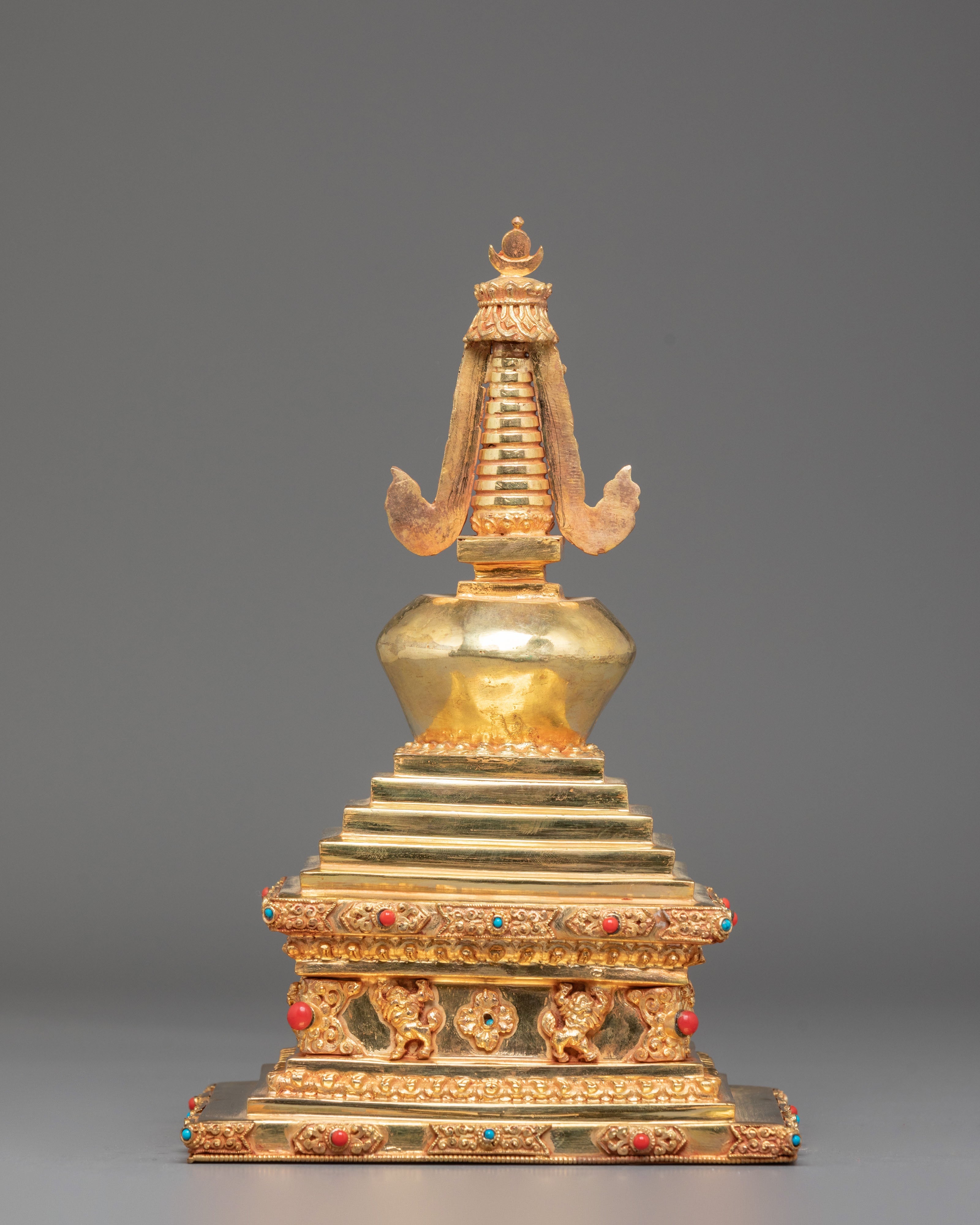 Copper Gold Plated Tibetan Stupa | Sacred Buddhist Shrine Decor