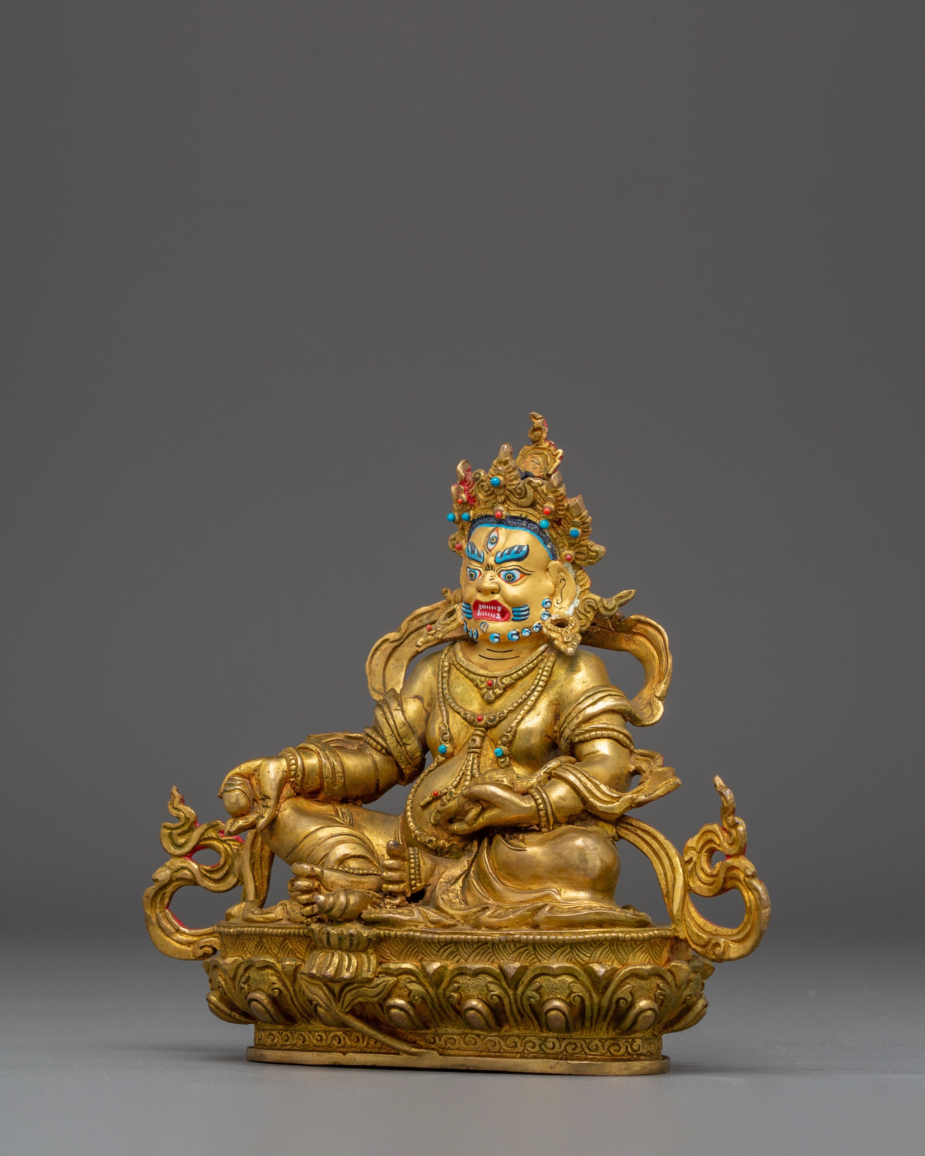 Wealth Icon Dzambhala Handmade Statue | Copper Body, Gold Gilded, Acrylic Color